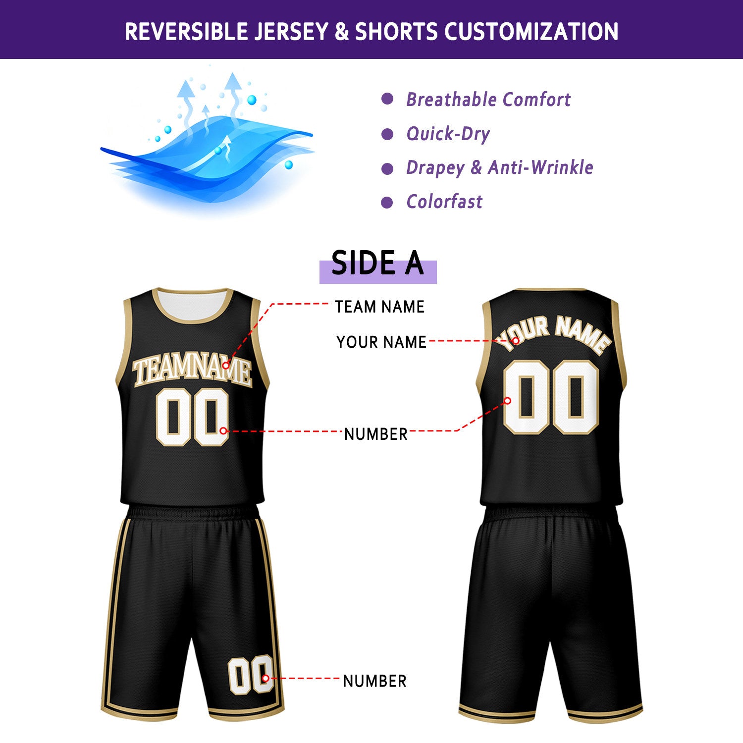 Custom Black & White Reversible Basketball Jersey Shorts Set | Personalized Team Uniform