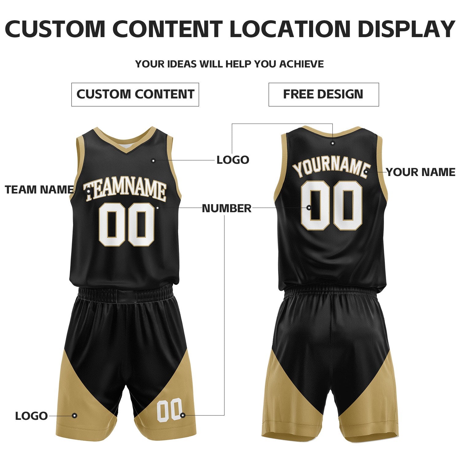 Custom Black & White Reversible Basketball Uniform Set | Personalized Name Number Sports Jersey Shorts Kit