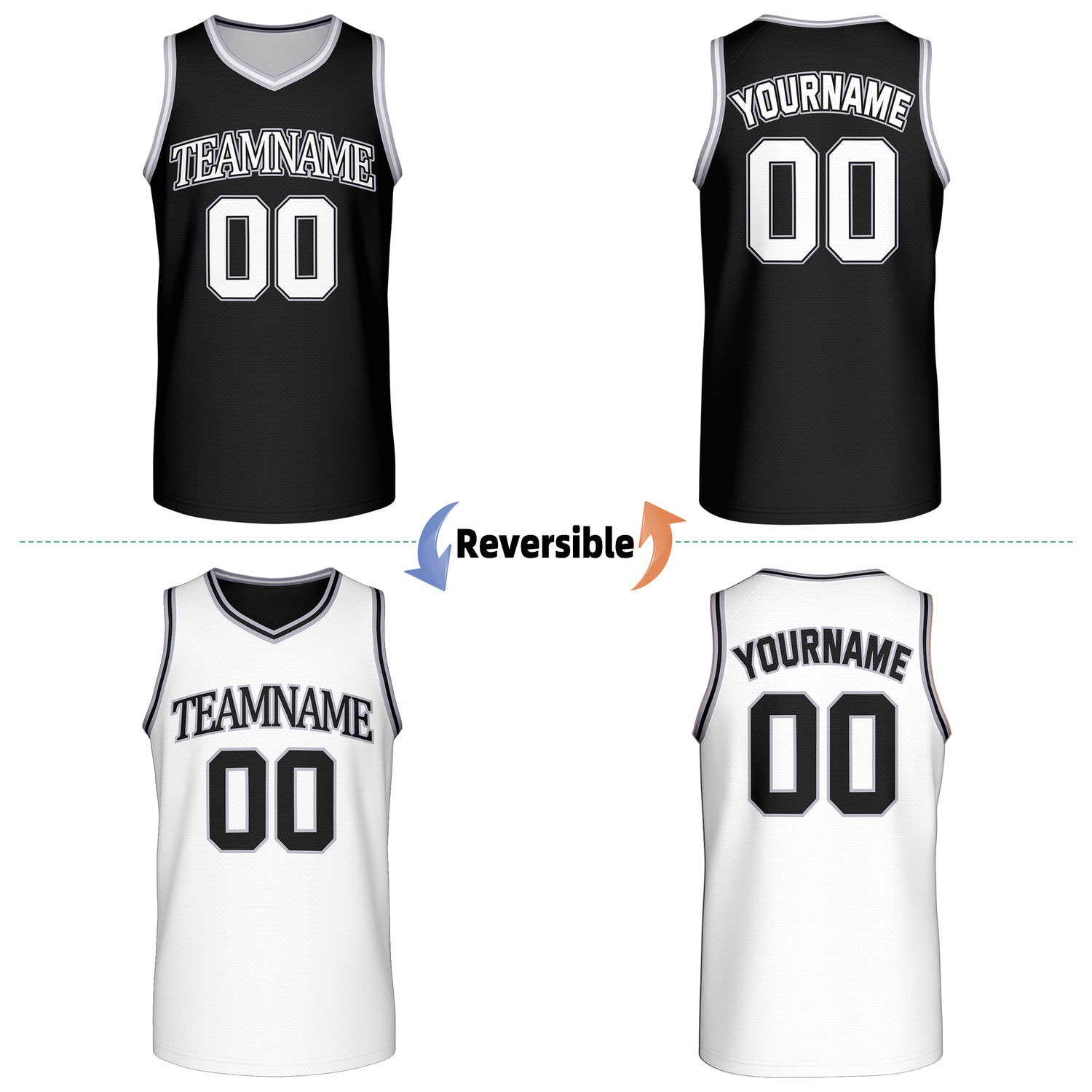 Custom Retro White & Black Reversible Basketball Jersey | Personalized Team Jersey | Vosoli
