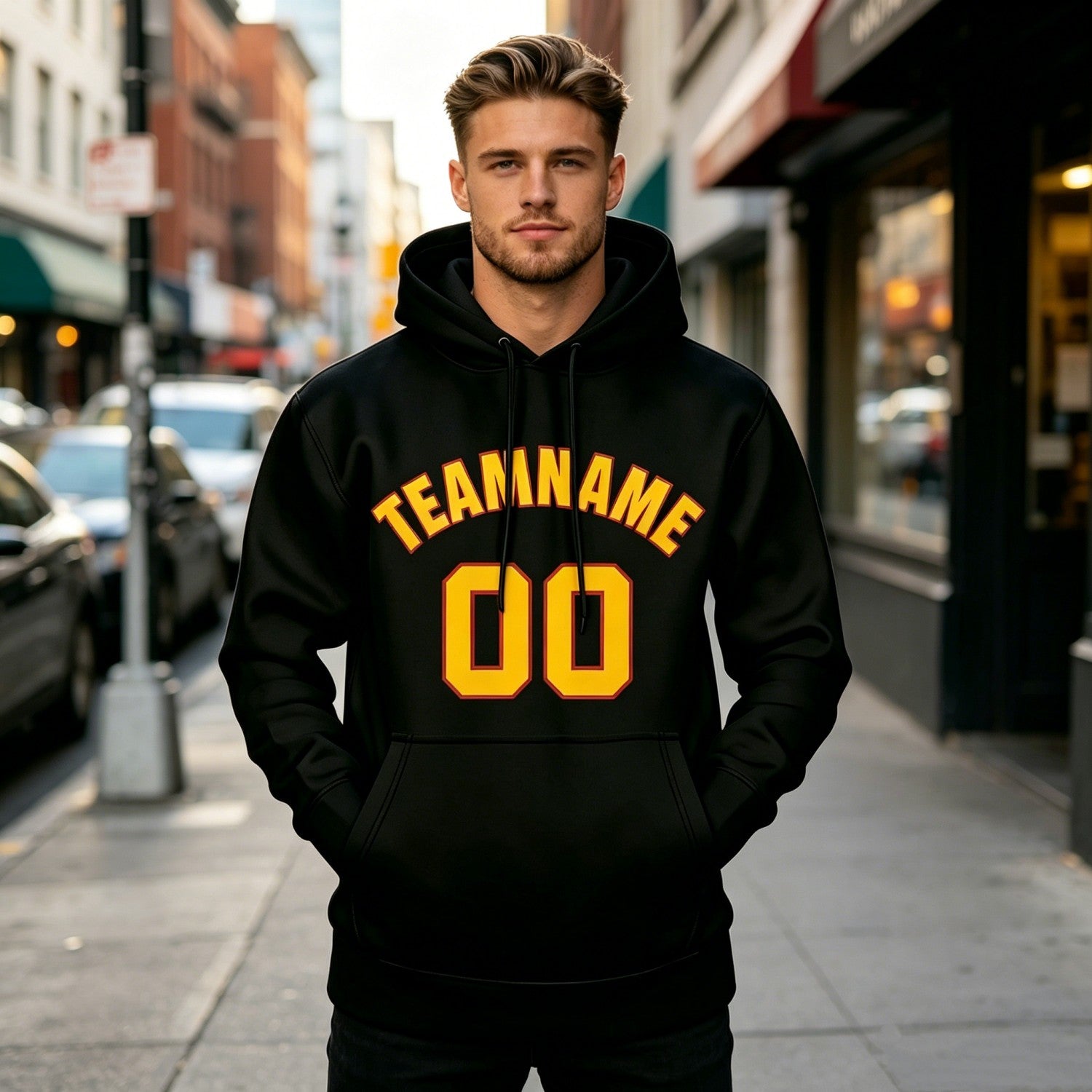 Custom Black & Yellow Hoodie | Personalized Name & Number Sports Pullover | Vosoli