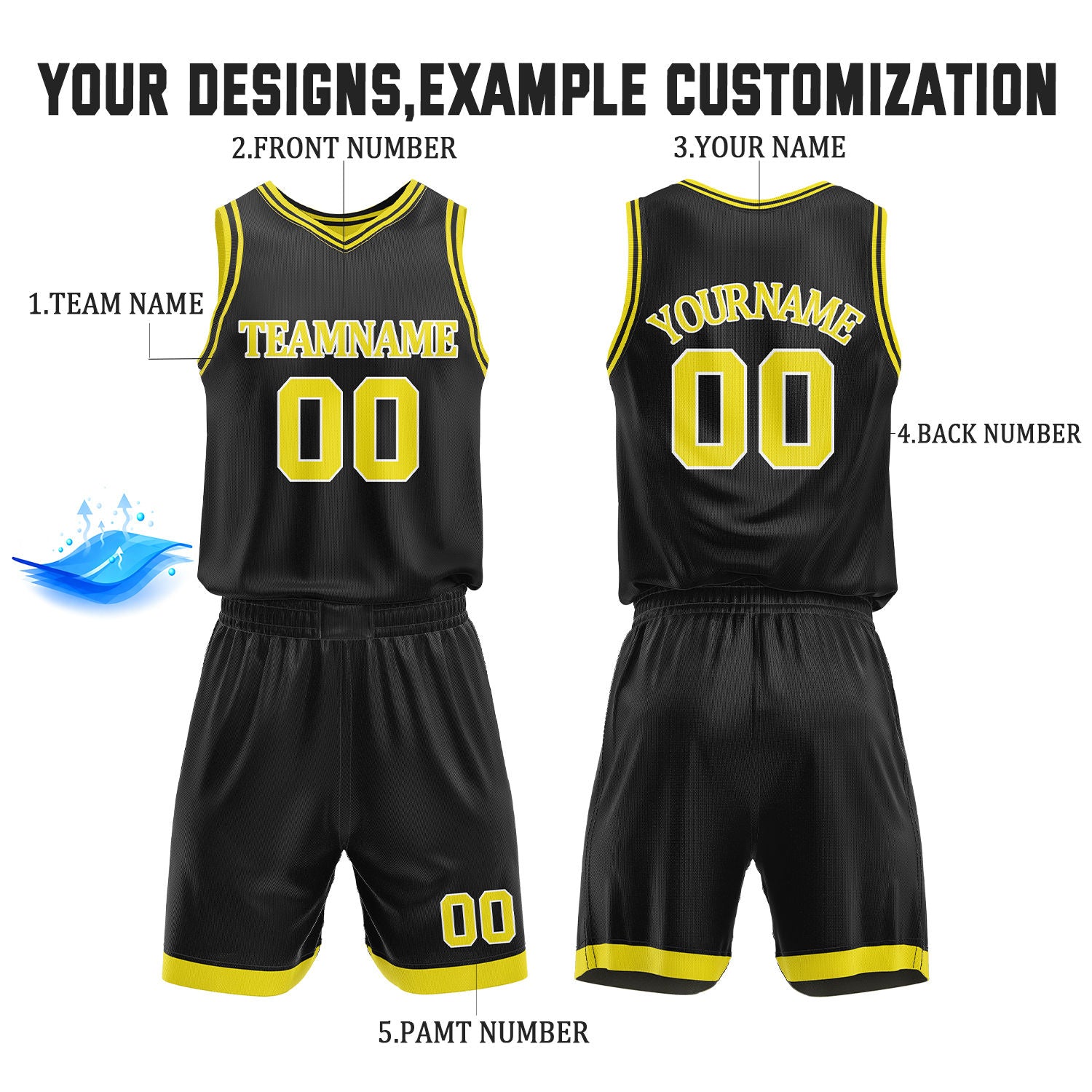 Custom Black & Yellow Reversible Basketball Jersey Shorts Set | Personalized Full Team Uniform