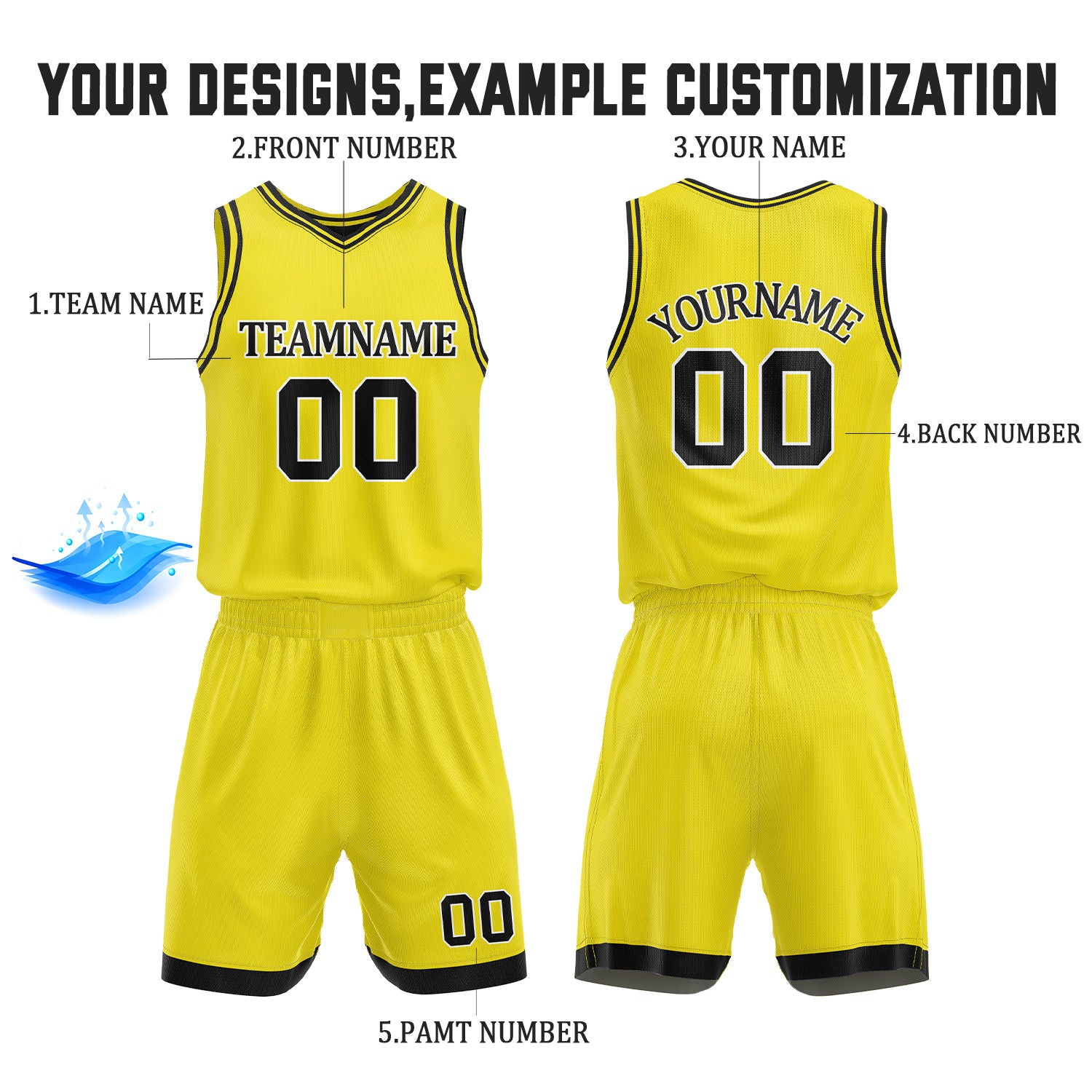 Custom Black & Yellow Reversible Basketball Jersey Shorts Set | Personalized Full Team Uniform