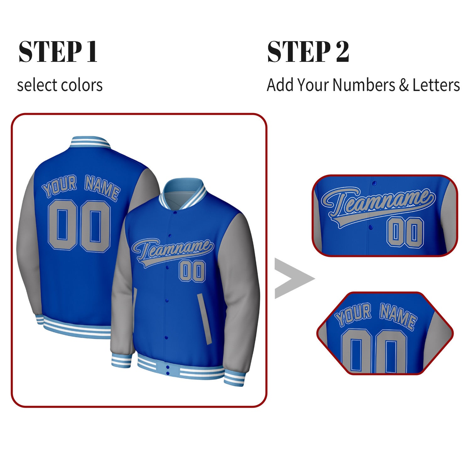 Custom Blue & Gray Varsity Baseball Jacket | Personalized Jacket with Stitched Name & Number for Adult & Youth