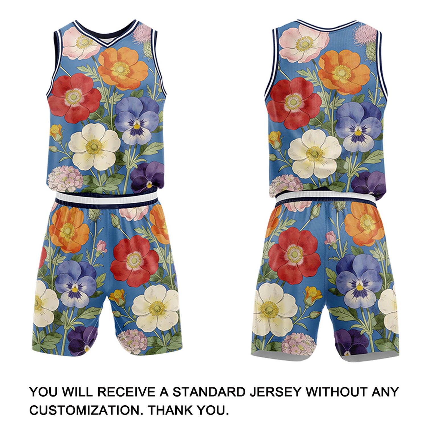 Custom Blue Multi-Flower Basketball Jersey & Shorts Set | Personalized Team Uniform