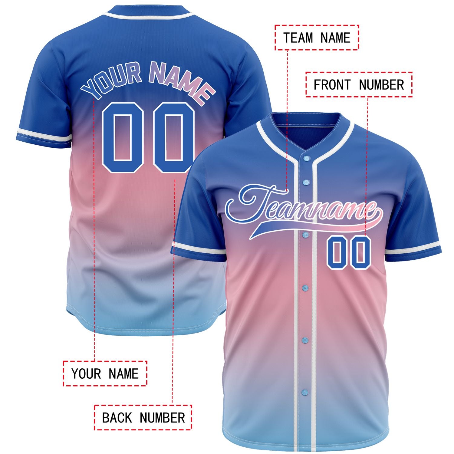 Custom Blue and Pink Gradient Baseball Jersey - Personalized Team Uniforms