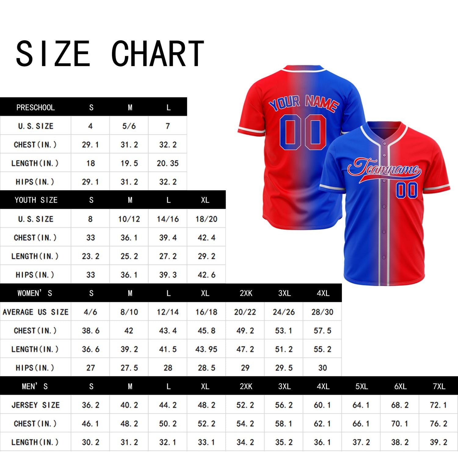 Custom Blue and Red Gradient Split Baseball Jersey | Personalized Fade Design Team Uniform