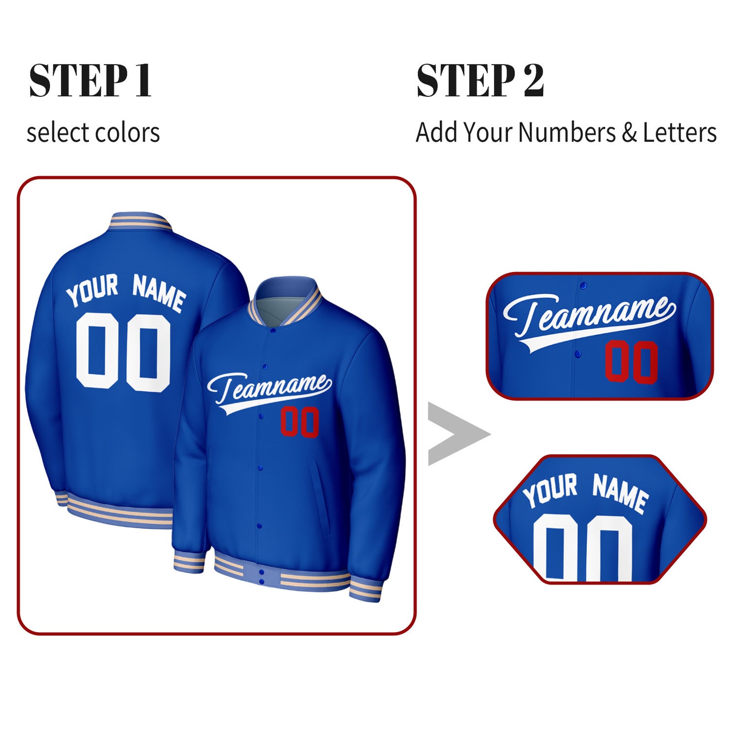 Custom Blue Red Varsity Baseball Jacket | Personalized Jacket with Stitched Name & Number for Adult & Youth