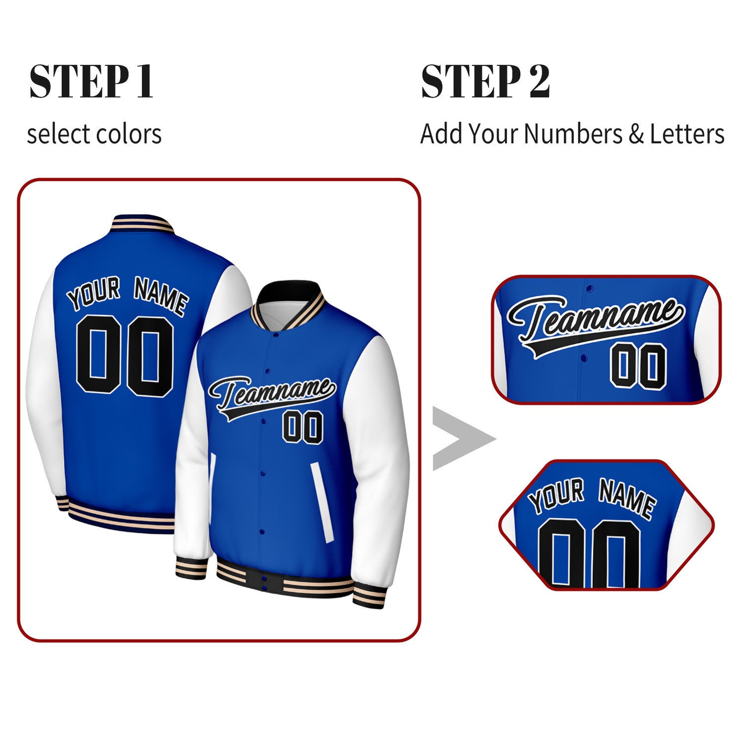 Custom Blue & White Varsity Baseball Jacket | Personalized Jacket with Stitched Name & Number for Adult & Youth