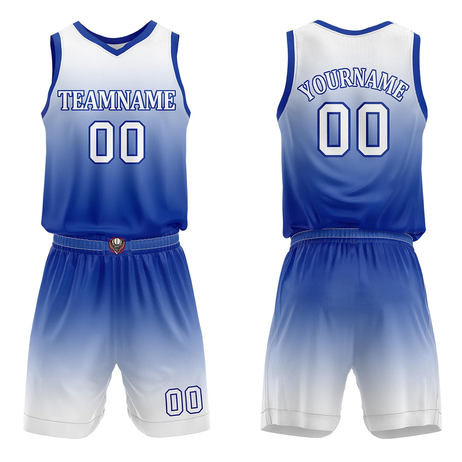 Custom Blue & White Gradient Basketball Jersey + Shorts Set - Personalized Team Name, Number | Vosoli