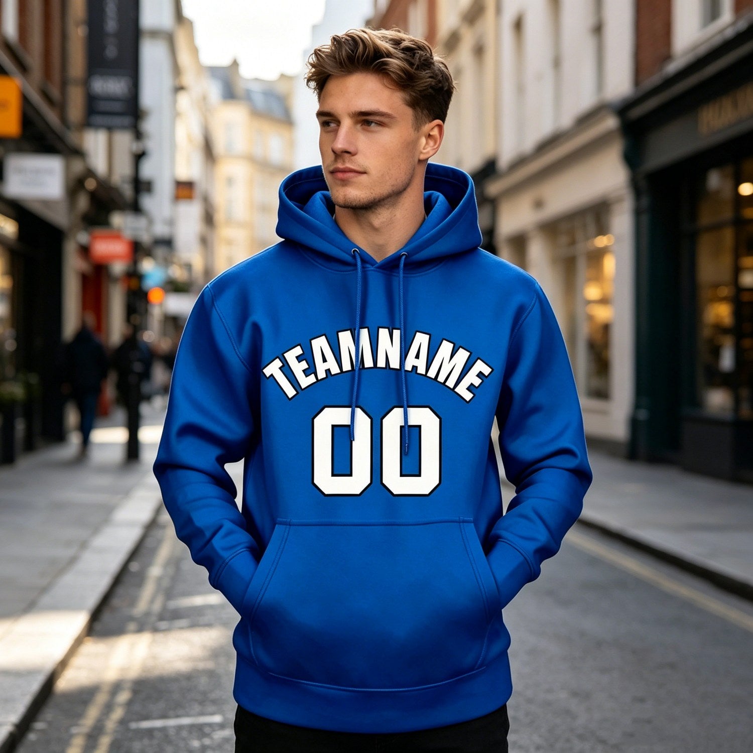 Custom Blue & White Hoodie | Personalized Name & Number Sports Pullover | Vosoli