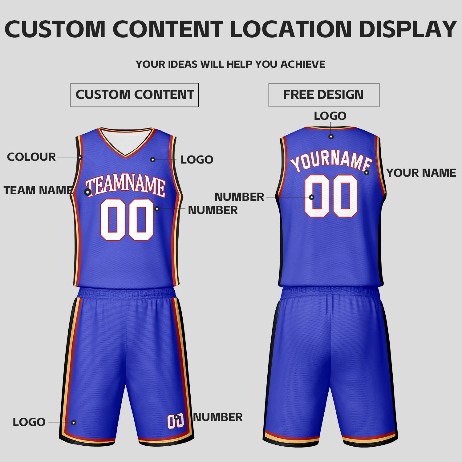 Custom Blue & White Reversible Basketball Jersey Shorts Set | Personalized Team Uniform