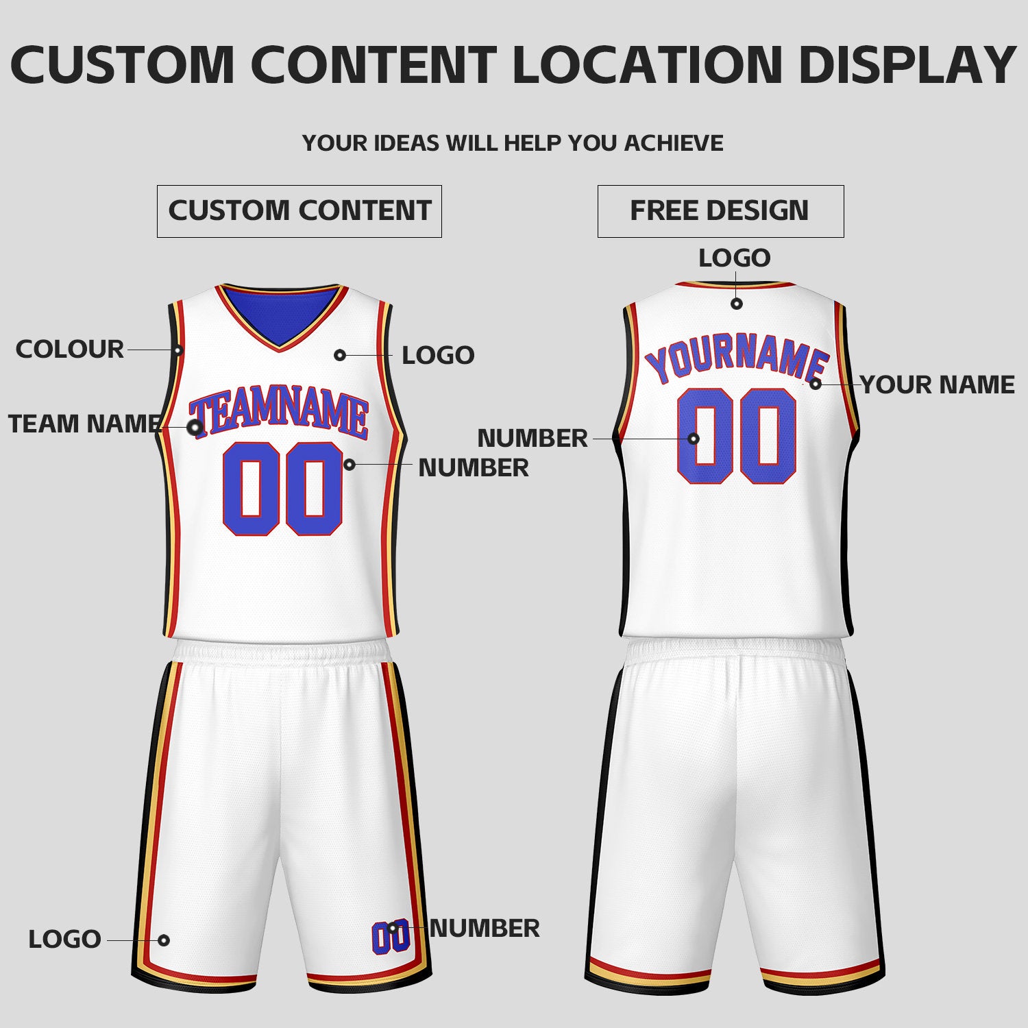 Custom Blue & White Reversible Basketball Jersey Shorts Set | Personalized Team Uniform