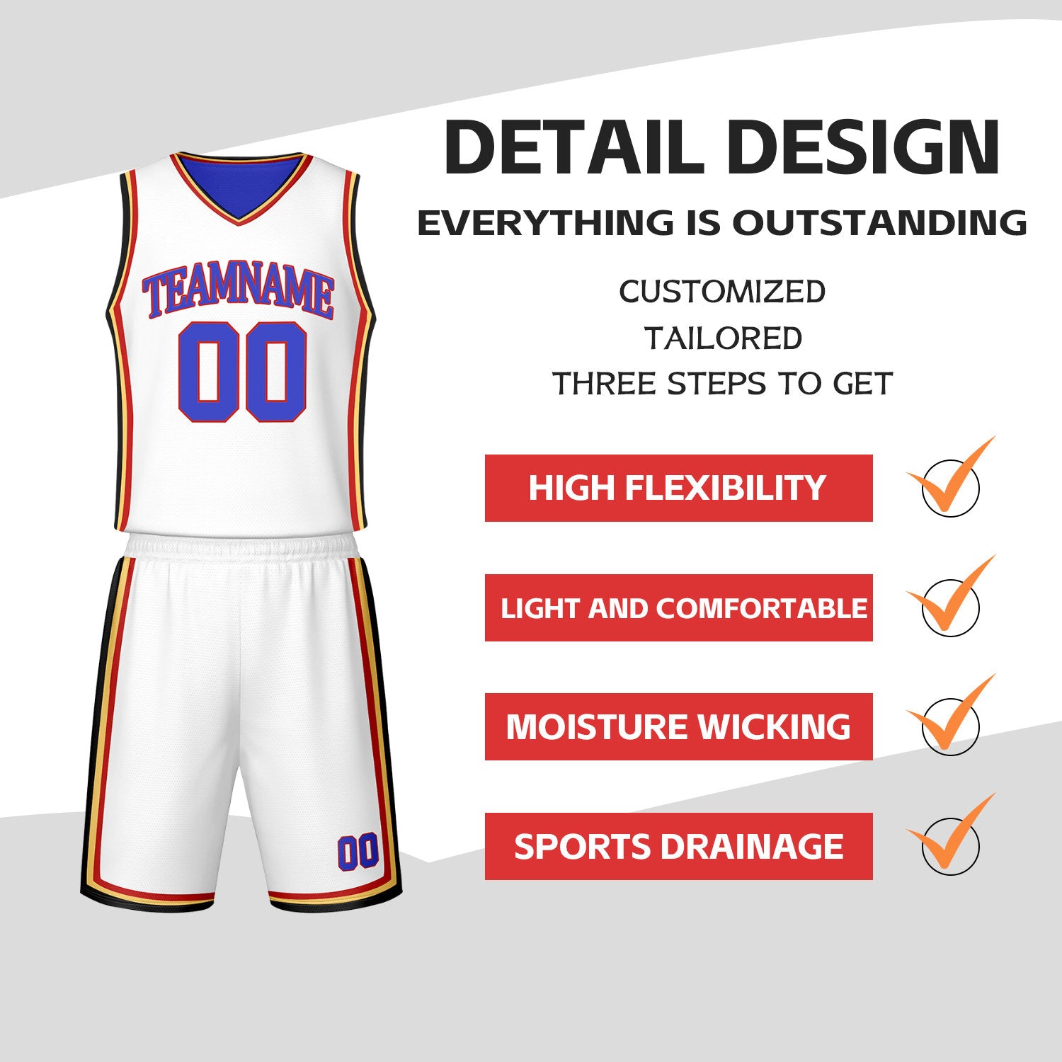 Custom Blue & White Reversible Basketball Jersey Shorts Set | Personalized Team Uniform