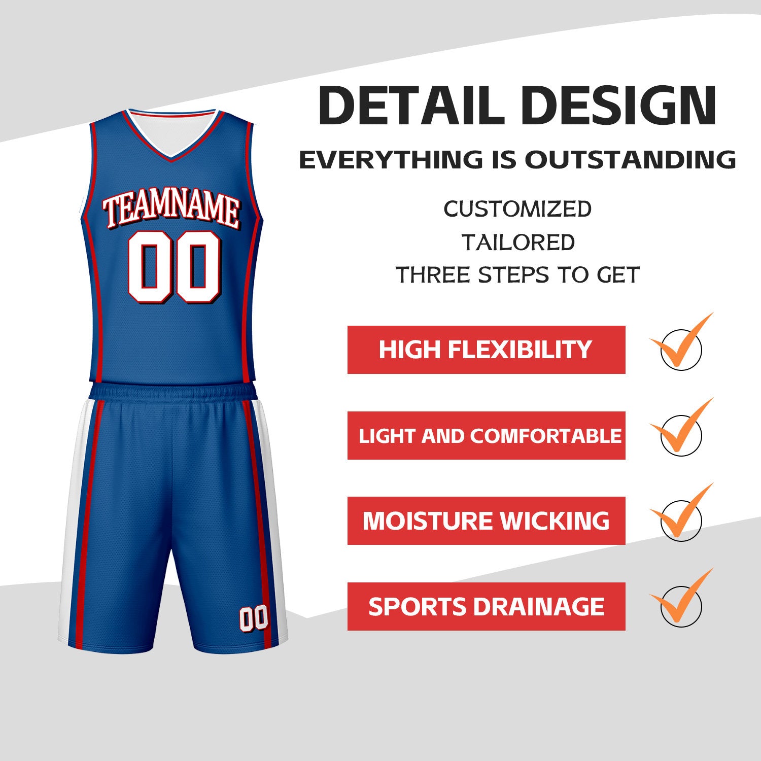 Custom Blue & White Reversible Basketball Jersey Shorts Set | Personalized Team Uniform