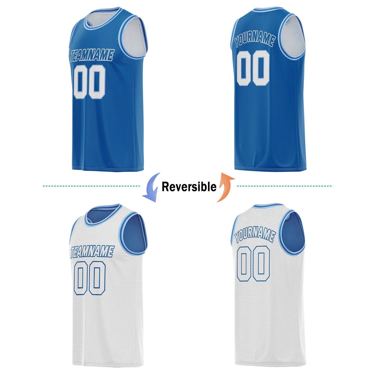 Custom Blue & White Reversible Basketball Jersey | Personalized Team Name & Number - Vosoli