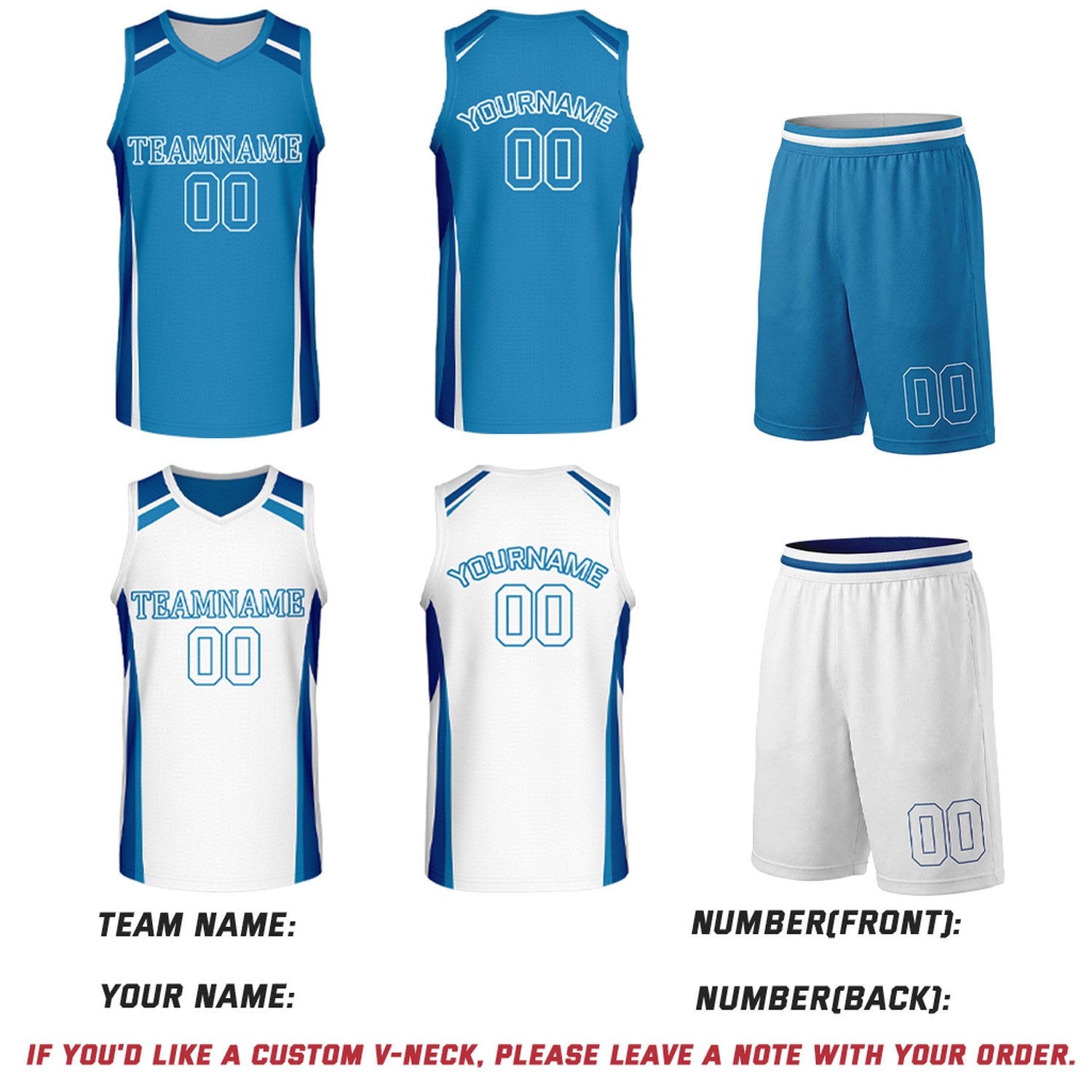 Custom Blue & White Reversible Basketball Jerseys | Personalized Team Uniforms Set for Men Women