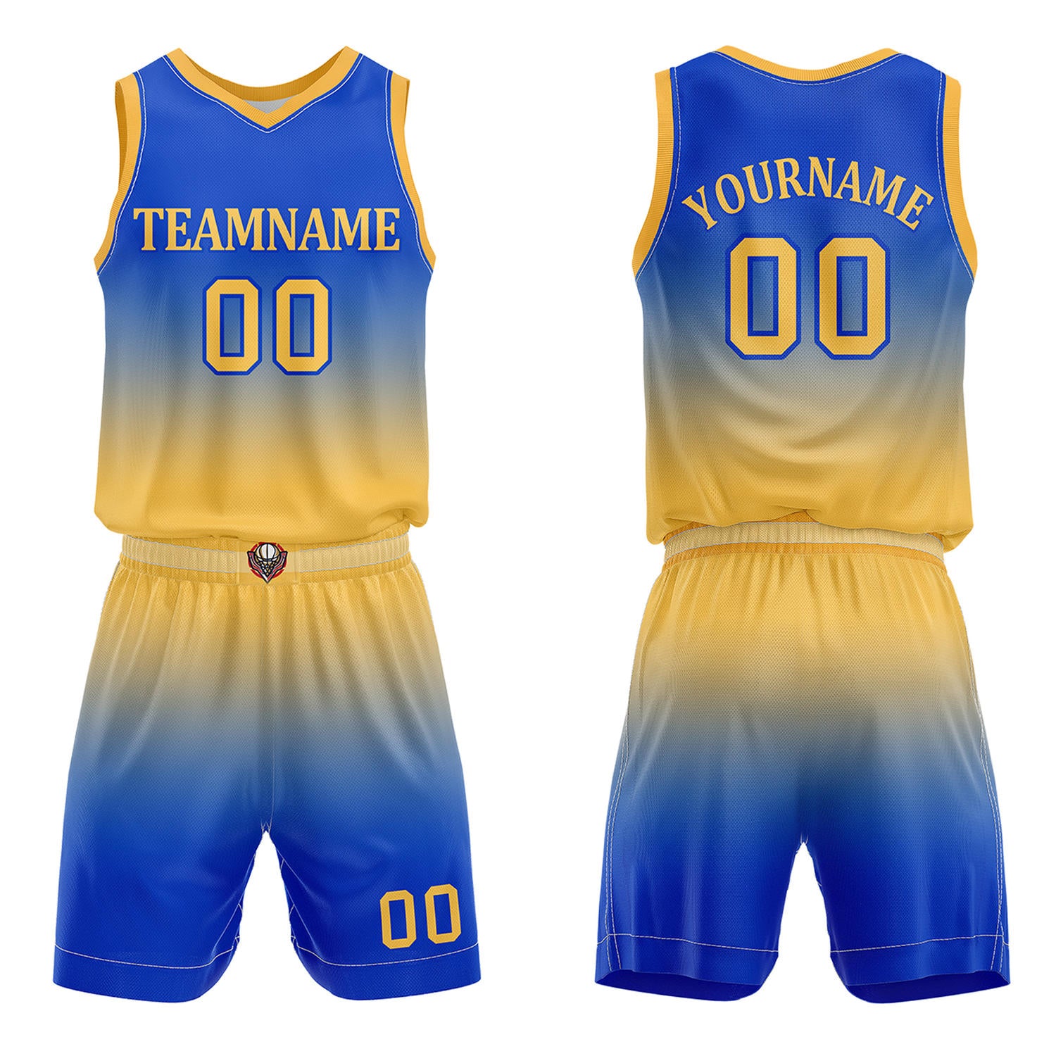Custom Blue & Yellow Gradient Basketball Jersey + Shorts Set - Personalized Team Name, Number | Vosoli