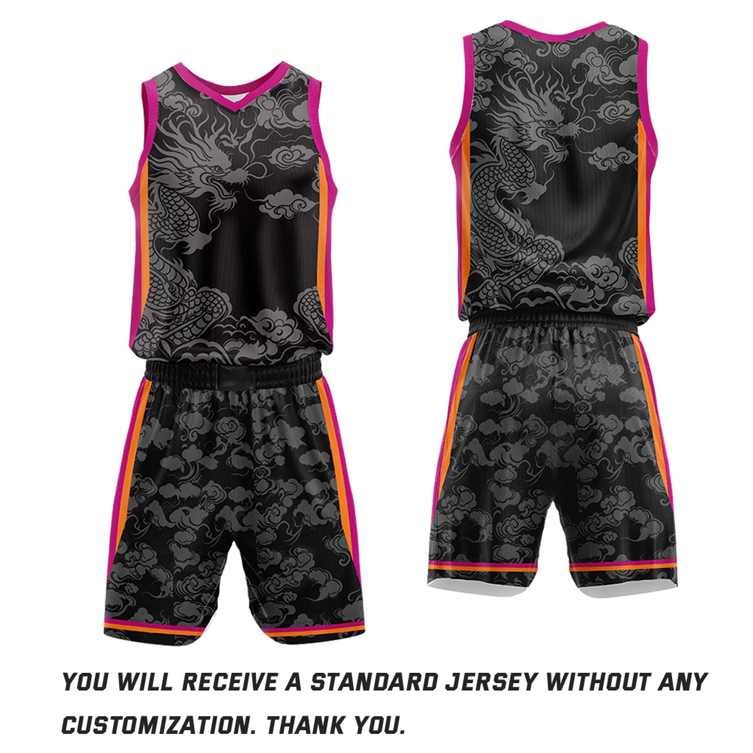 Custom Basketball Jersey and Short Set | Black Dragon Cloud V-Neck Sublimated Team Uniform