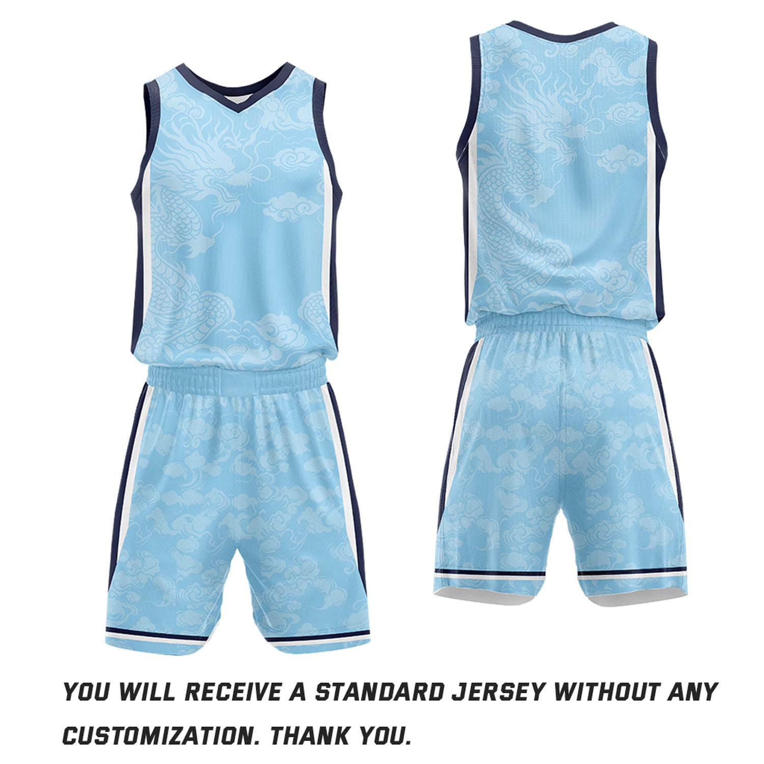 Custom Basketball Jersey and Short Set | Light Blue Dragon Cloud V-Neck Sublimated Team Uniform
