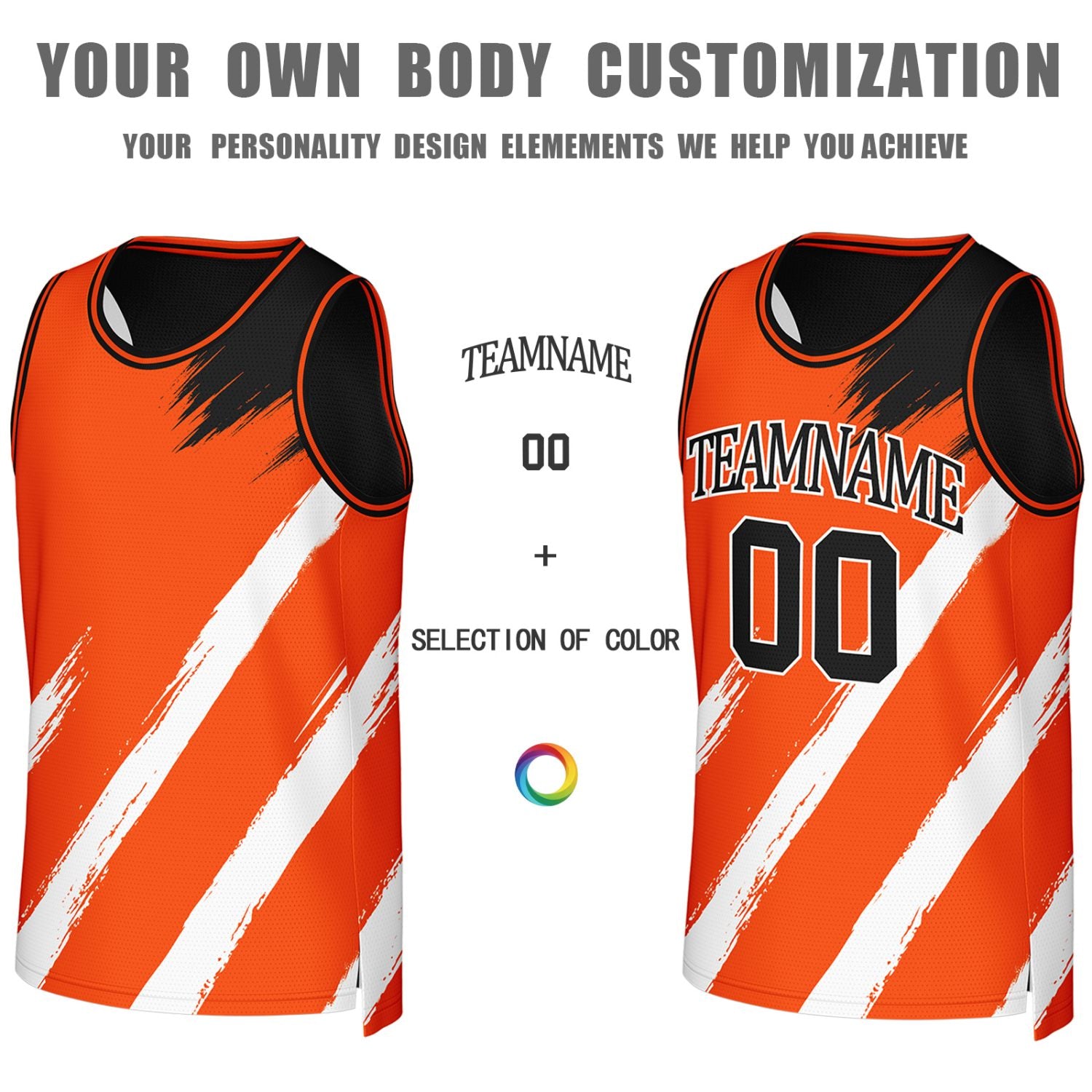 Custom Orange & Black Brush Stroke Reversible Basketball Jersey | Personalized Team Uniforms for Adult & Youth