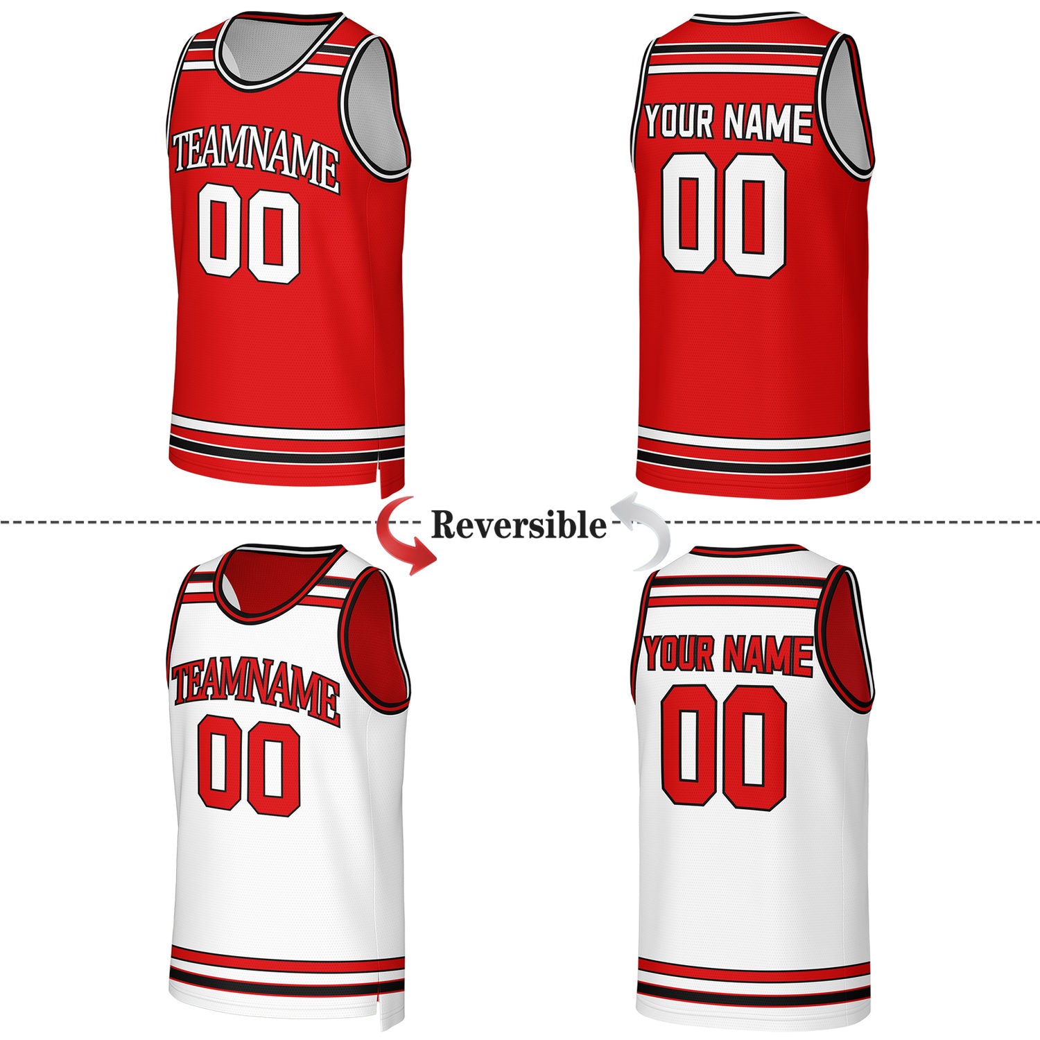 Custom Red & White Reversible Basketball Jersey | Personalized Team Jerseys for Adult & Youth