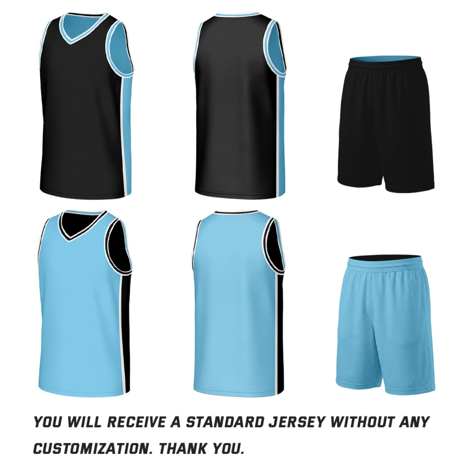 Custom Black & Carolina Blue Double Sided Basketball Uniform Set | Personalized Team Uniforms for Adult & Youth