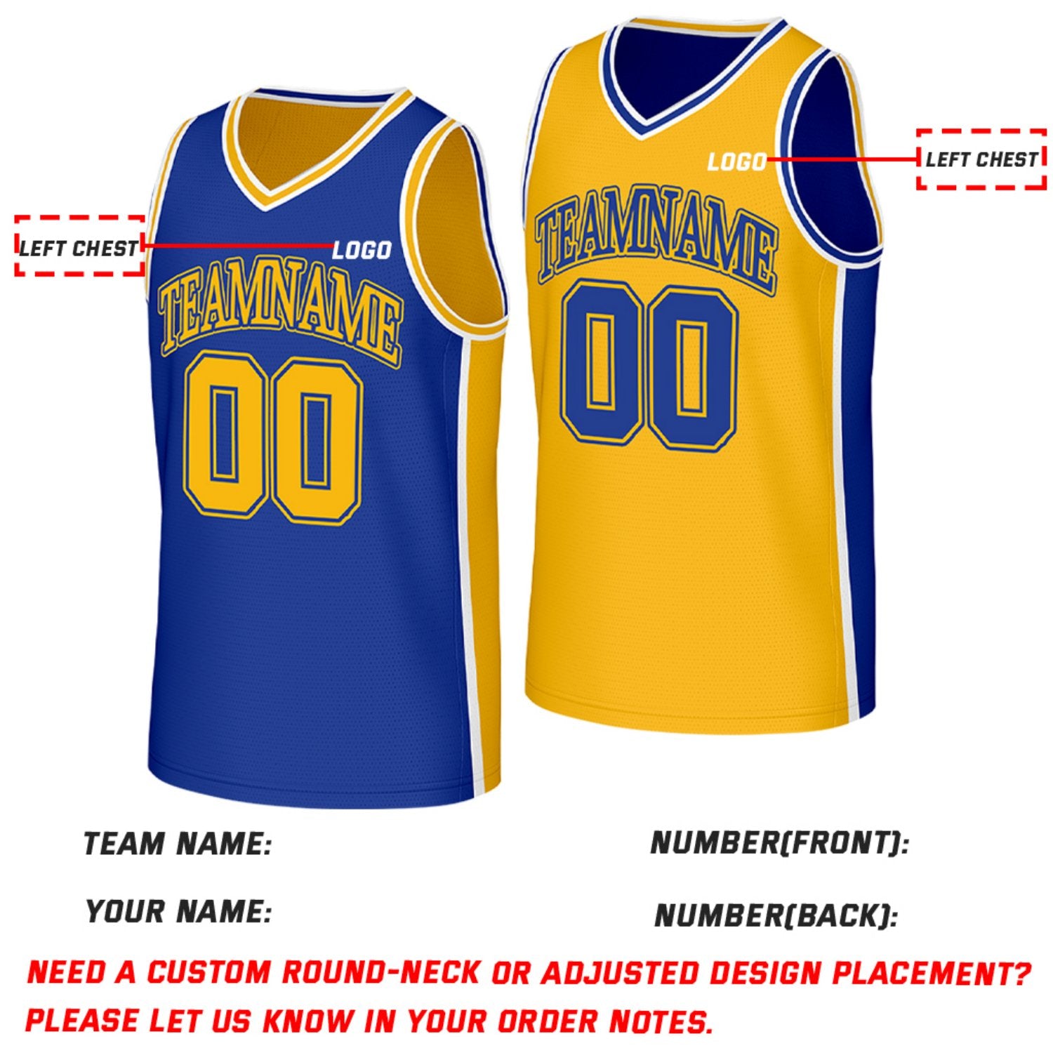Custom Royal Blue & Gold Reversible Basketball Jersey | Personalized Team Jerseys with Name Number Logo