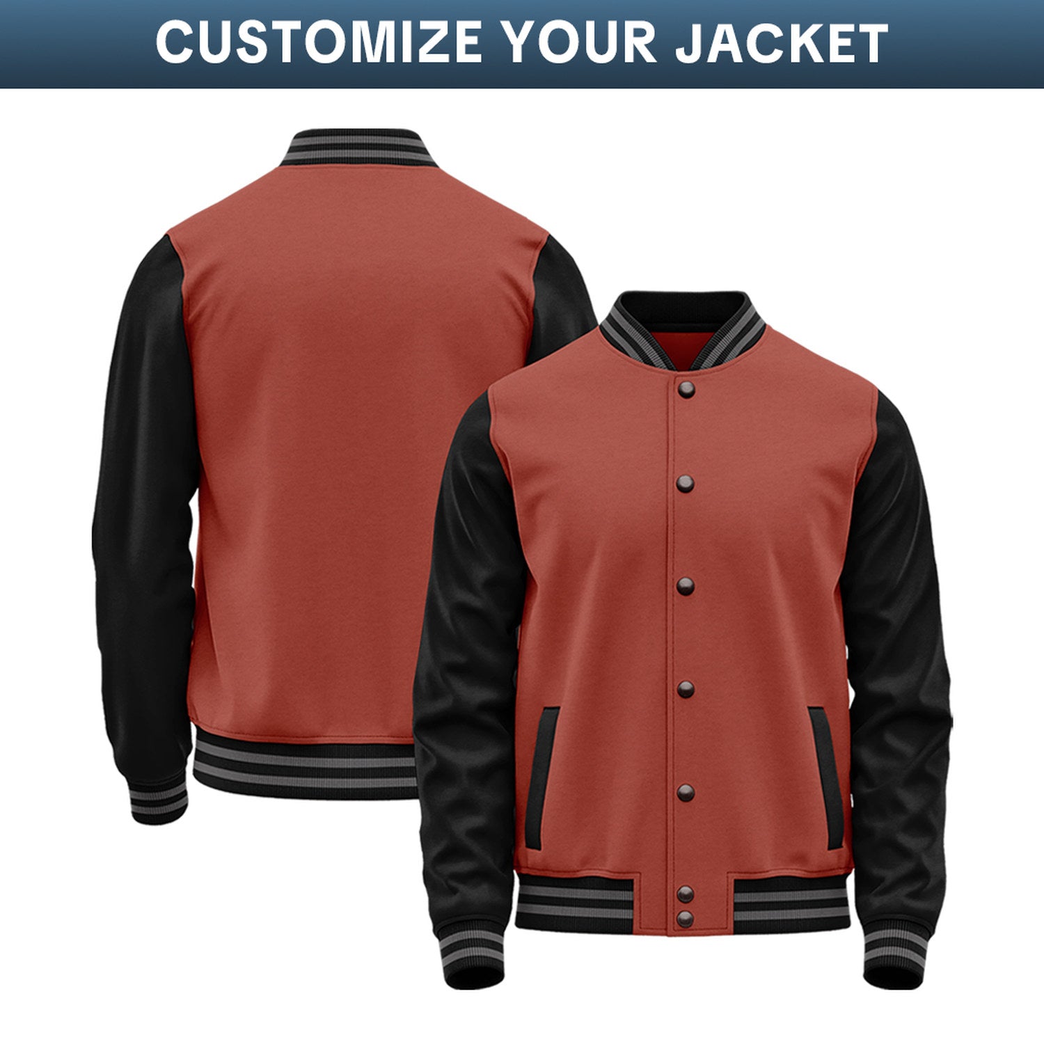 Custom Varsity Jacket with Stitched Name & Number | Brick Red & Black Personalized Team Letterman Bomber