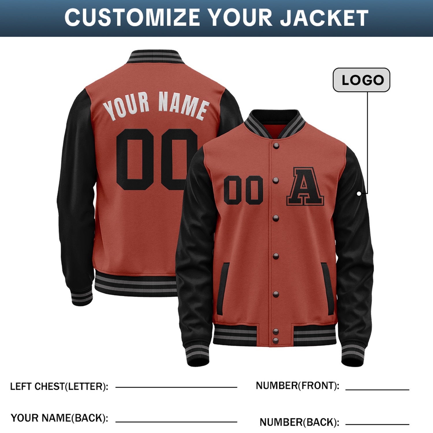 Custom Varsity Jacket with Stitched Name & Number | Brick Red & Black Personalized Team Letterman Bomber