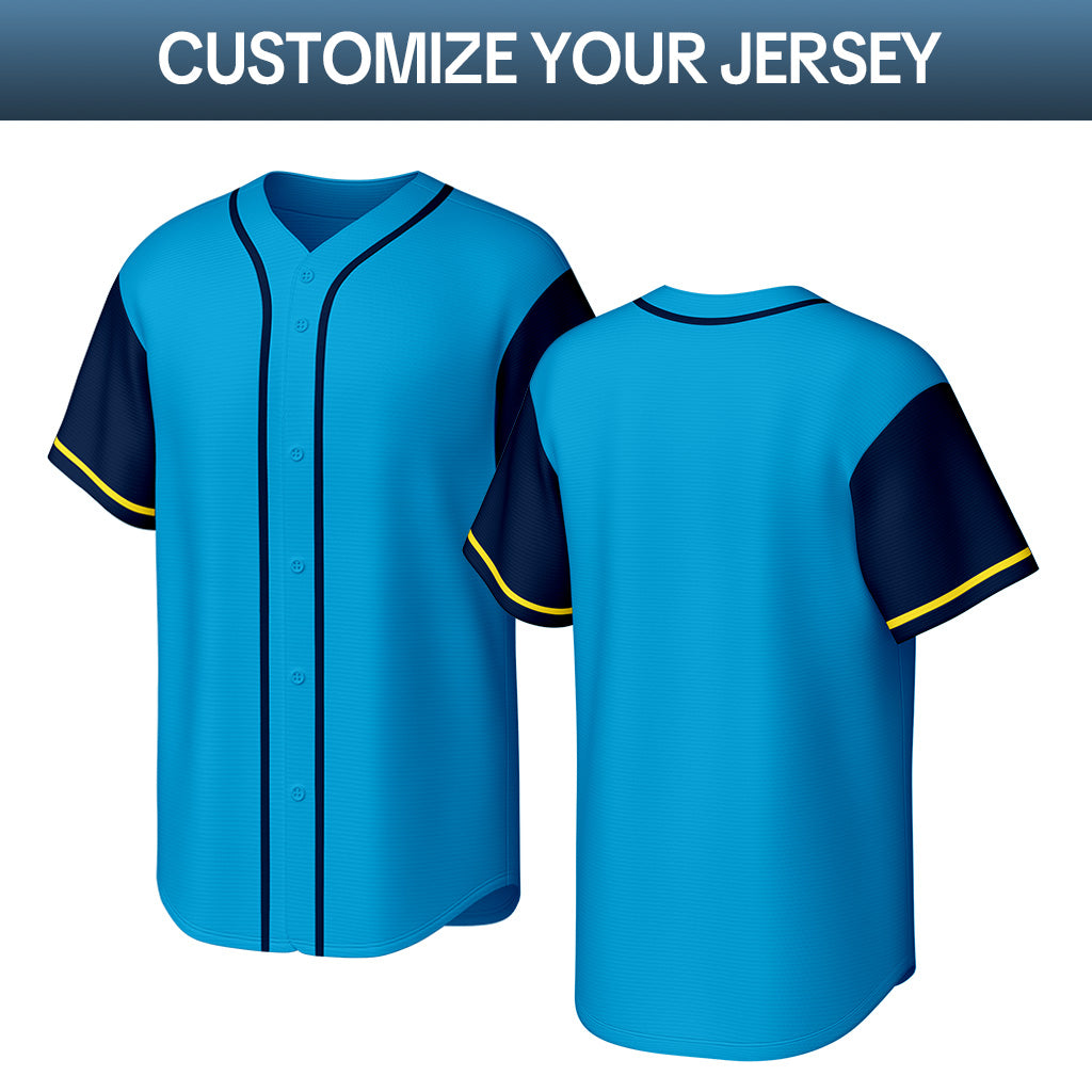 Custom Bright Blue Stitched Baseball Jersey | Personalized Name & Number | Team Uniform