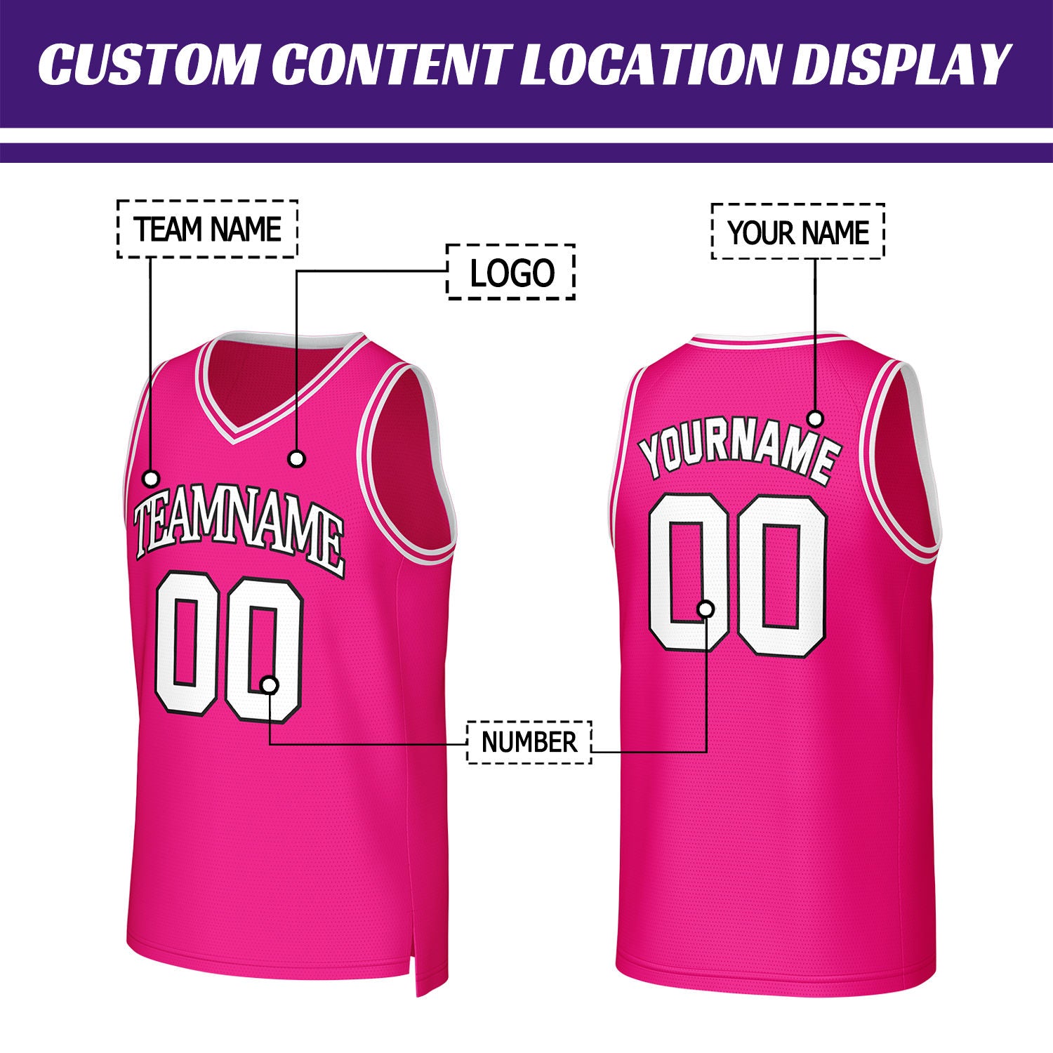 Custom Bright Pink & White Mesh Basketball Jersey | Personalized Team Uniform for youth & adults