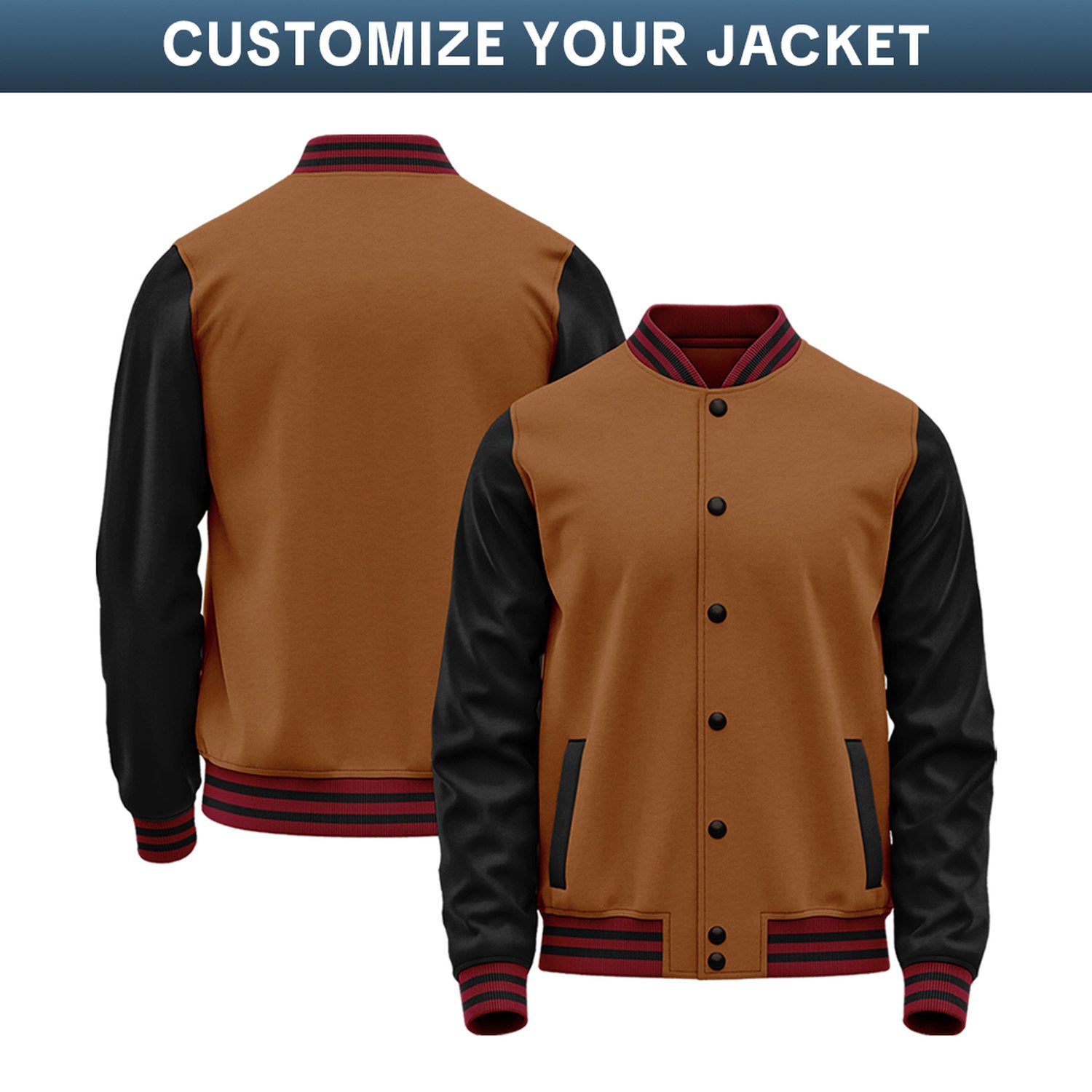 Custom Varsity Jacket with Stitched Name & Number | Brown & Black Personalized Team Letterman Bomber