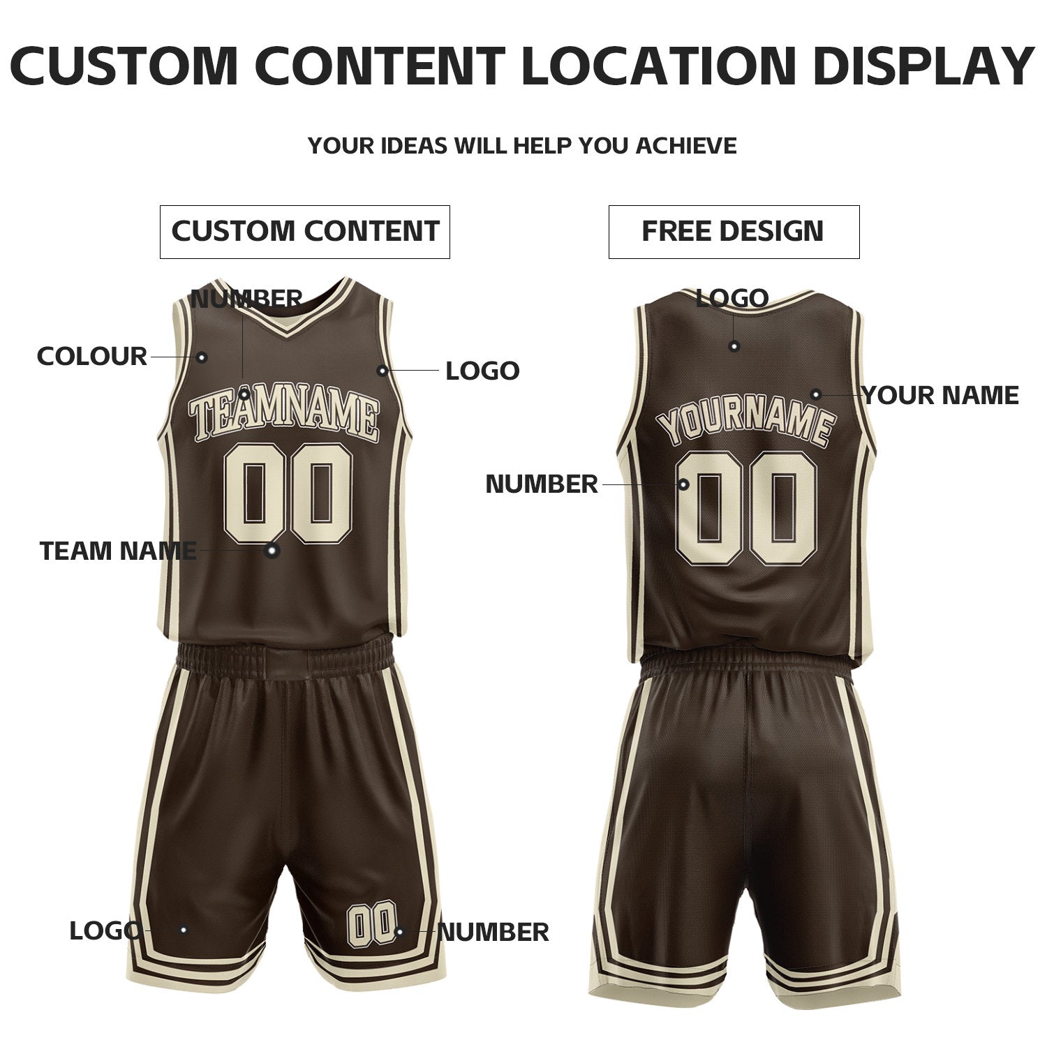 Custom Brown & Cream Reversible Basketball Jersey Shorts Set | Personalized Full Vintage Team Uniform
