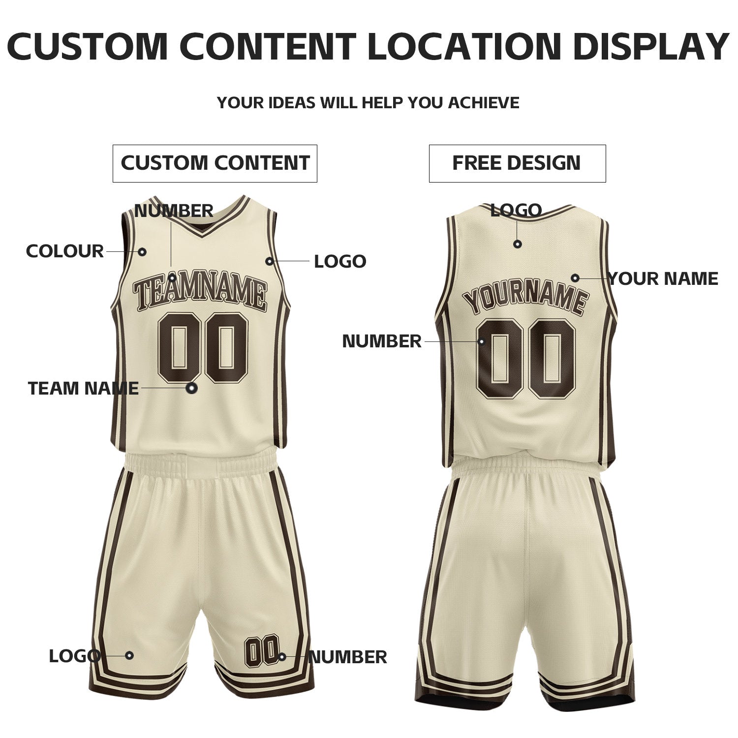 Custom Brown & Cream Reversible Basketball Jersey Shorts Set | Personalized Full Vintage Team Uniform