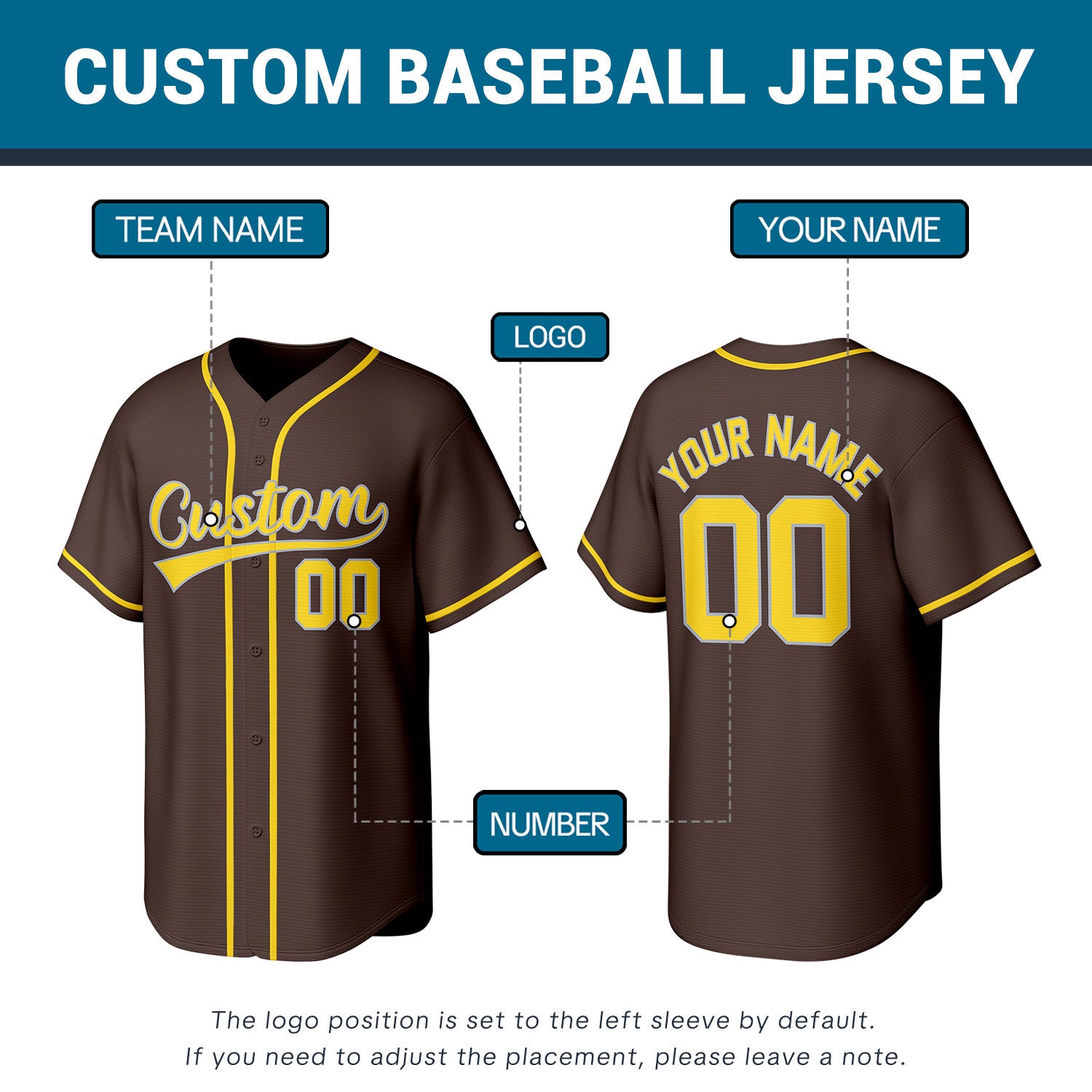 Custom Brown Stitched Baseball Jersey | Personalized Name & Number | Team Uniform