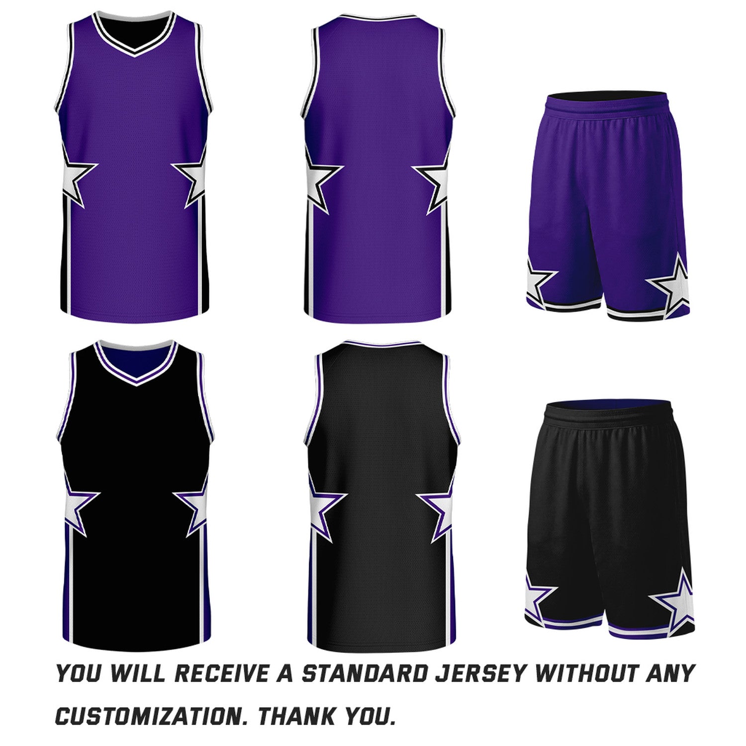 Custom Purple & Black Star Reversible Basketball Uniform Set | Breathable Mesh Jersey & Shorts