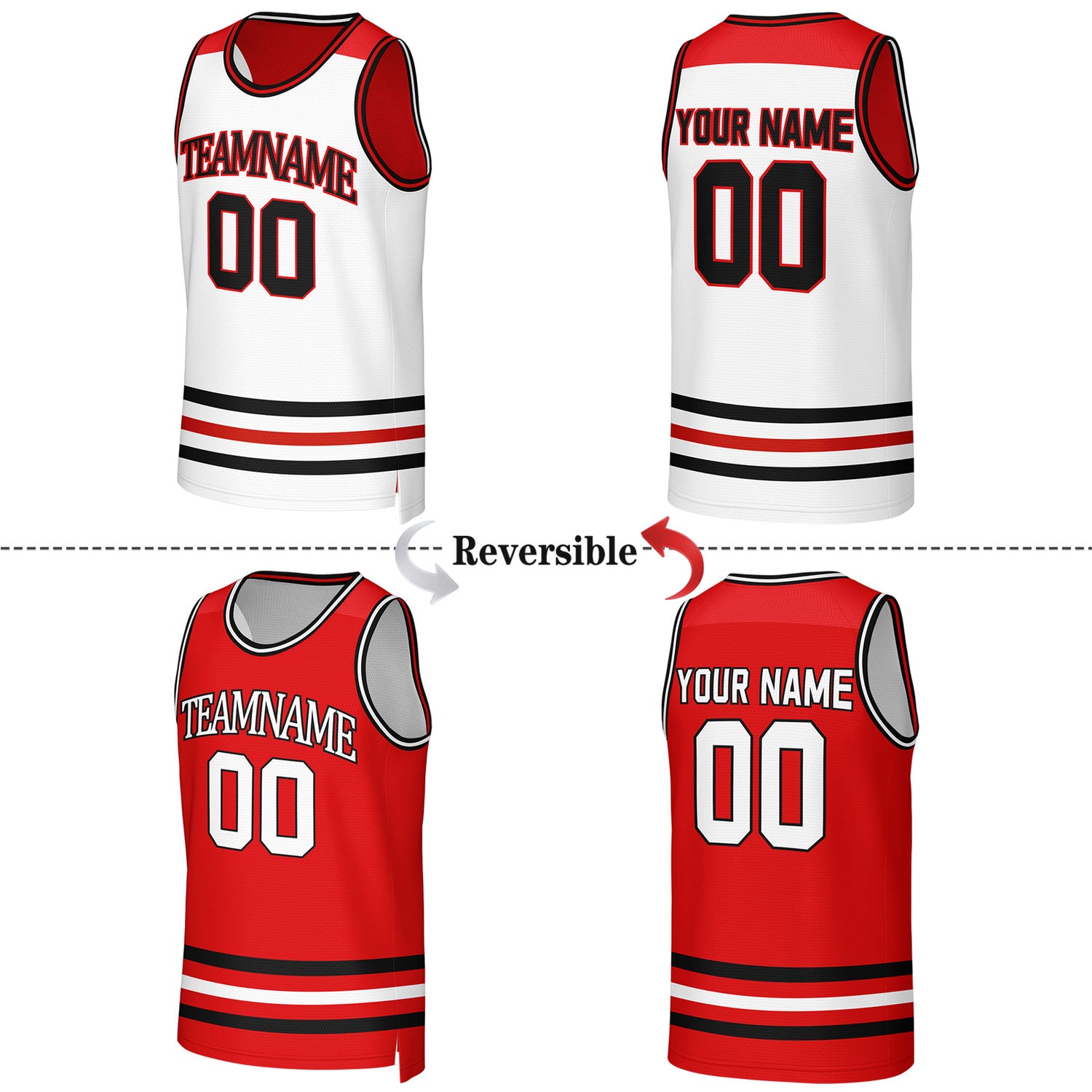 Custom White & Red Reversible Basketball Jersey | Personalized Team Jerseys for Adult & Youth