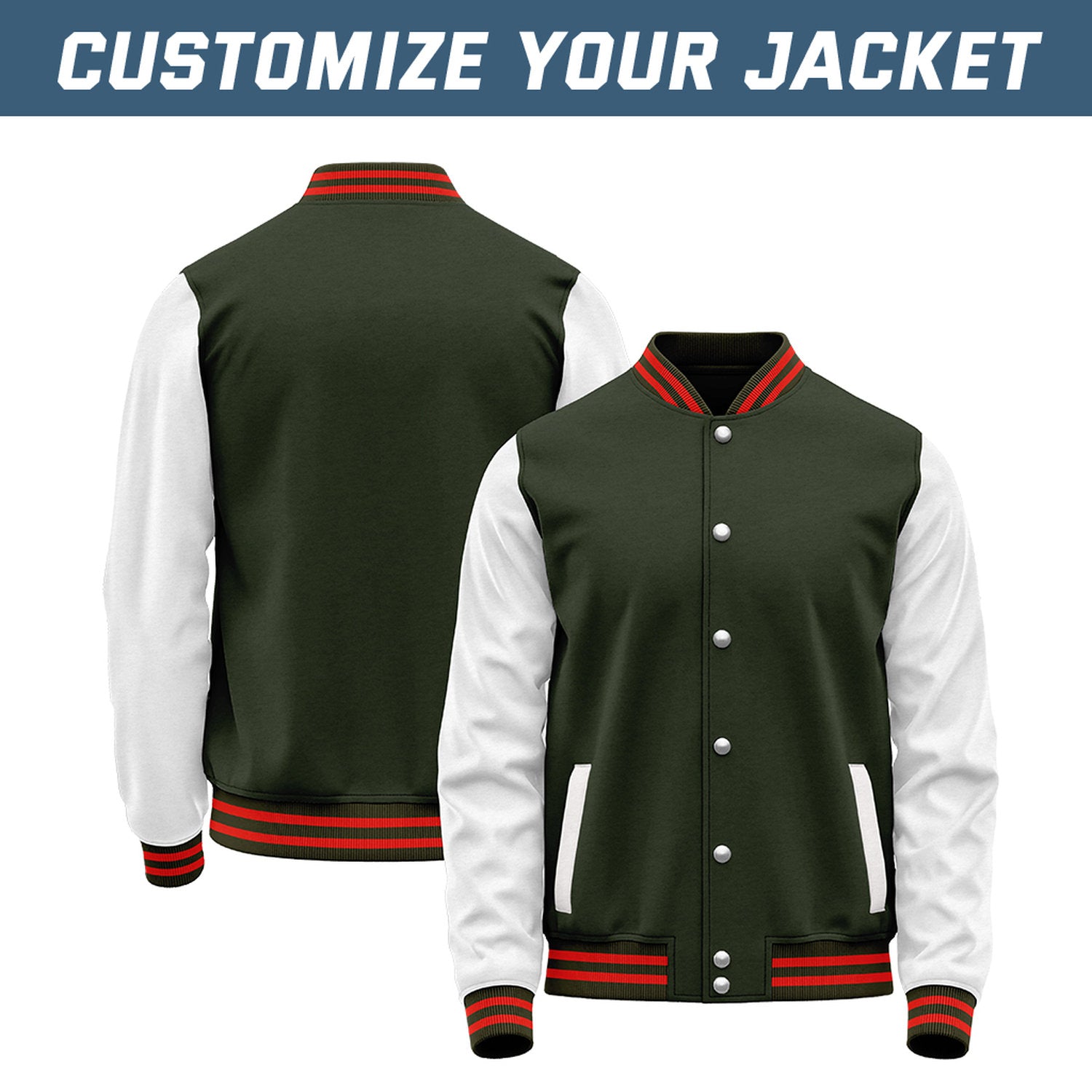 Custom Dark Olive & White Baseball Bomber Jacket | Retro Collegiate Varsity & Letterman