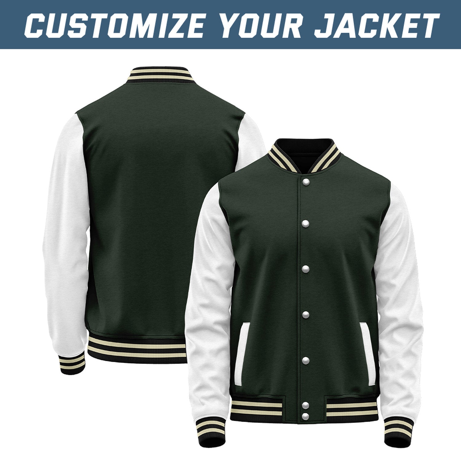 - Custom Dark Green & White Baseball Bomber Jacket | Retro Collegiate Varsity & Letterman