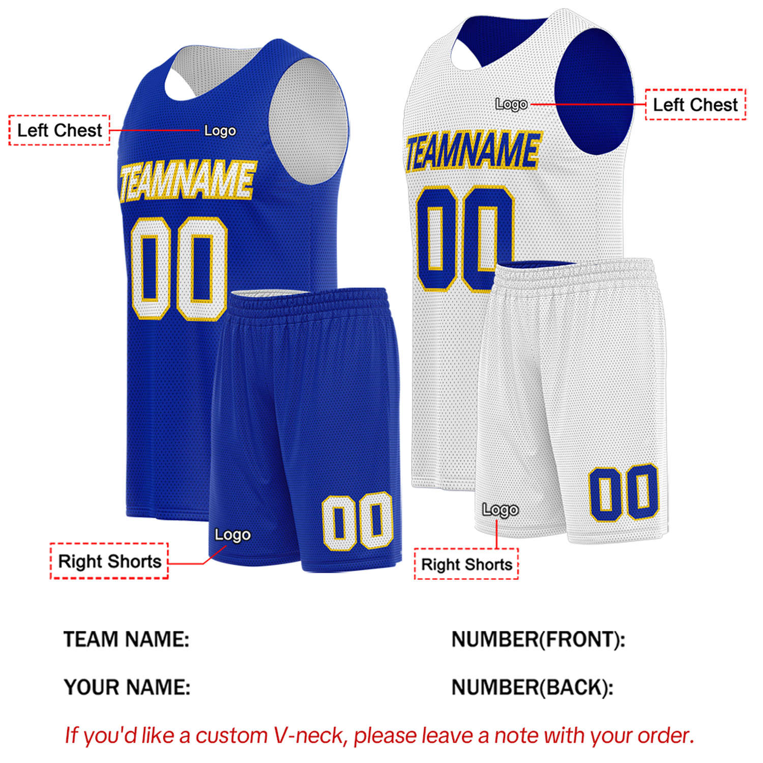 Custom Royal Blue & White Double Sided Basketball Uniform Set | Breathable Mesh Tank Top and Shorts