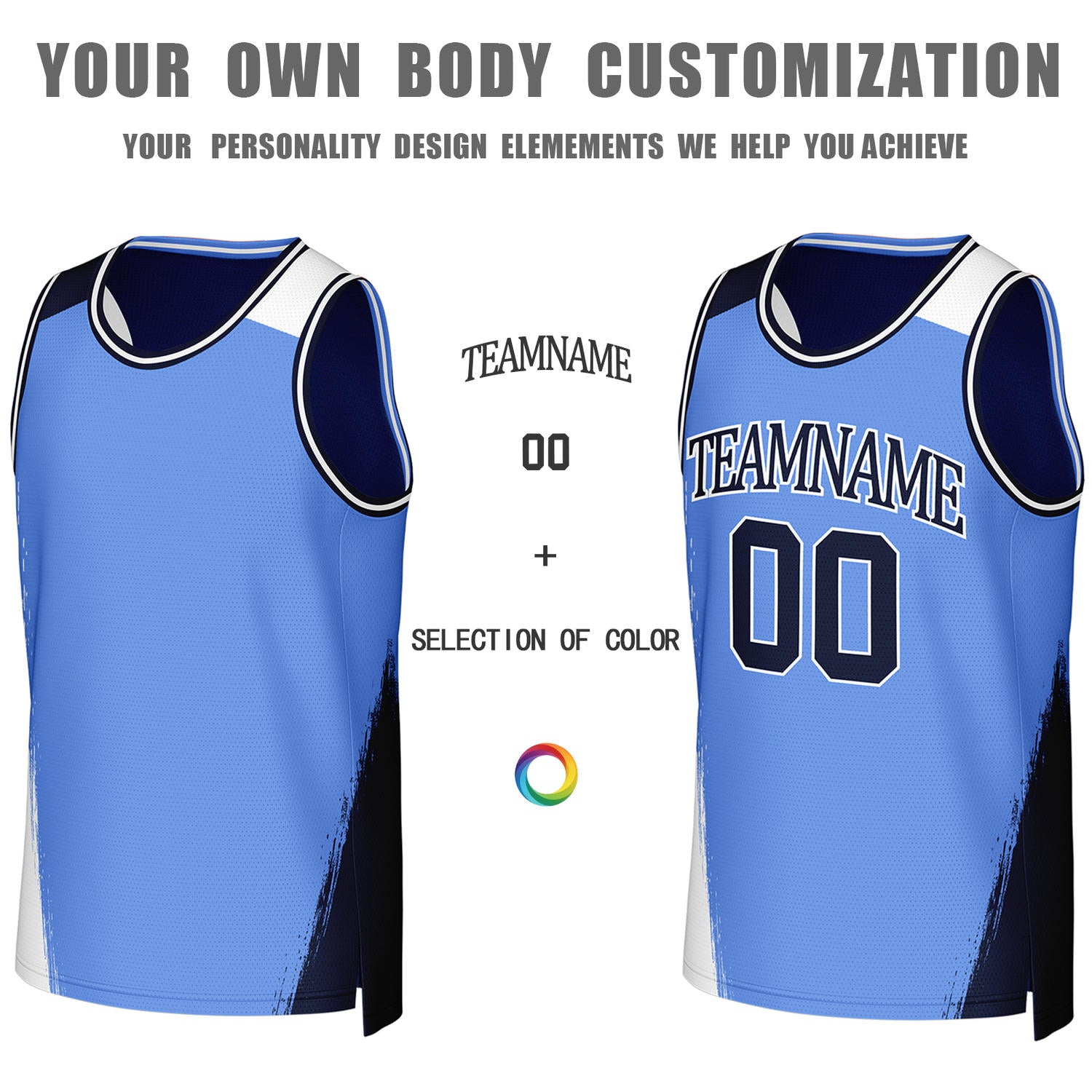 Custom Navy & Light Blue Brush Stroke Reversible Basketball Jersey | Personalized Team Uniforms for Adult & Youth