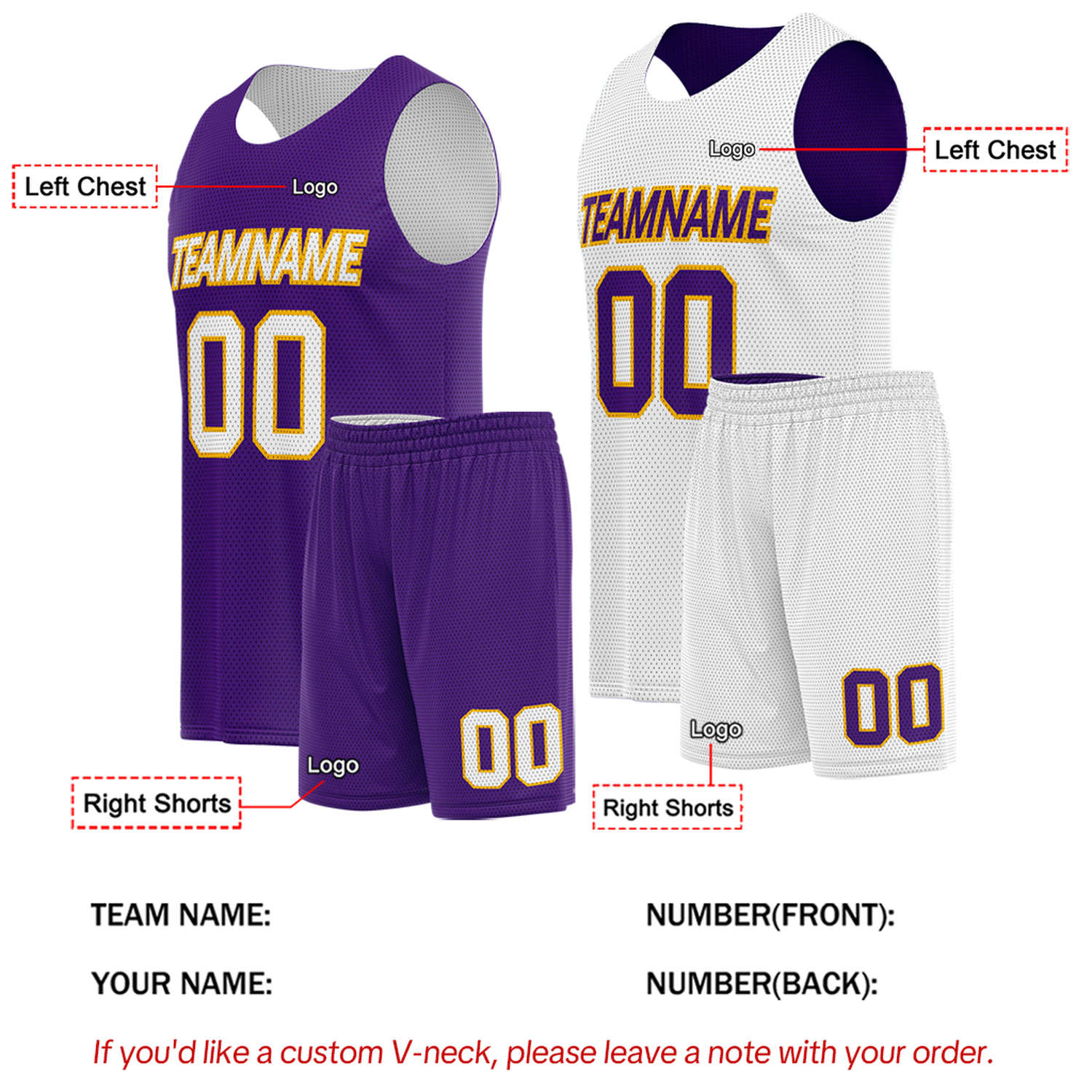 Custom Purple & White Double Sided Basketball Uniform Set | Breathable Mesh Tank Top and Shorts