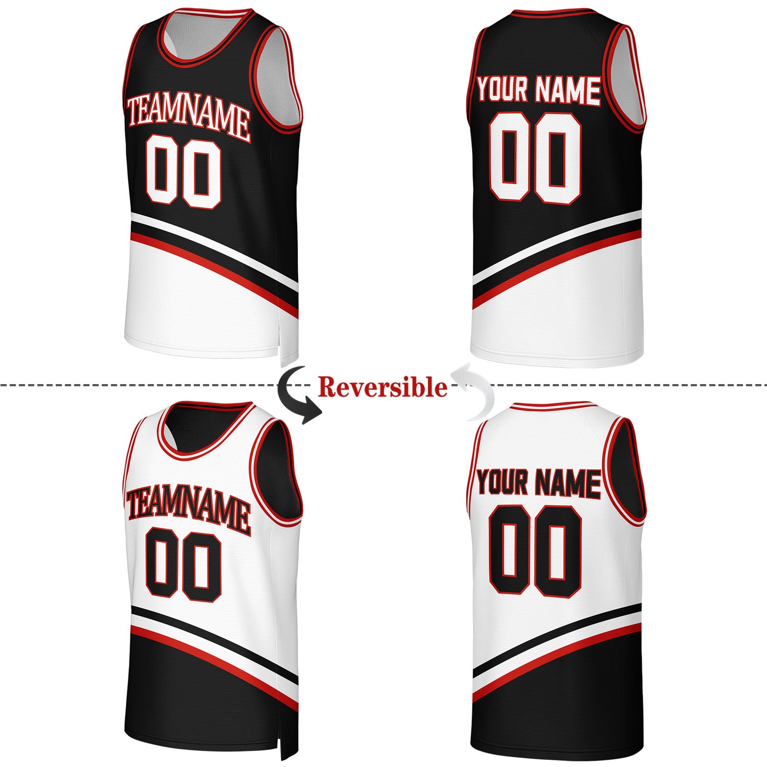 Custom Black & White Reversible Basketball Jersey | Personalized Team Jerseys for Adult & Youth