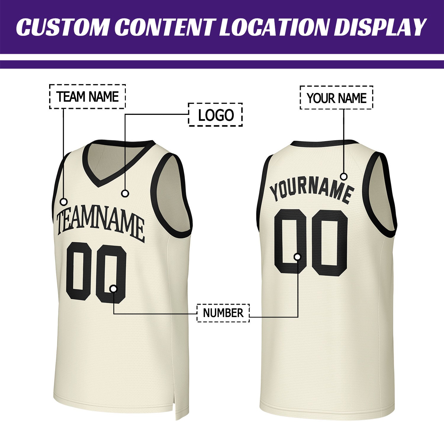 Custom Cream & Black Mesh Basketball Jersey | Personalized Team Uniform for youth & adults
