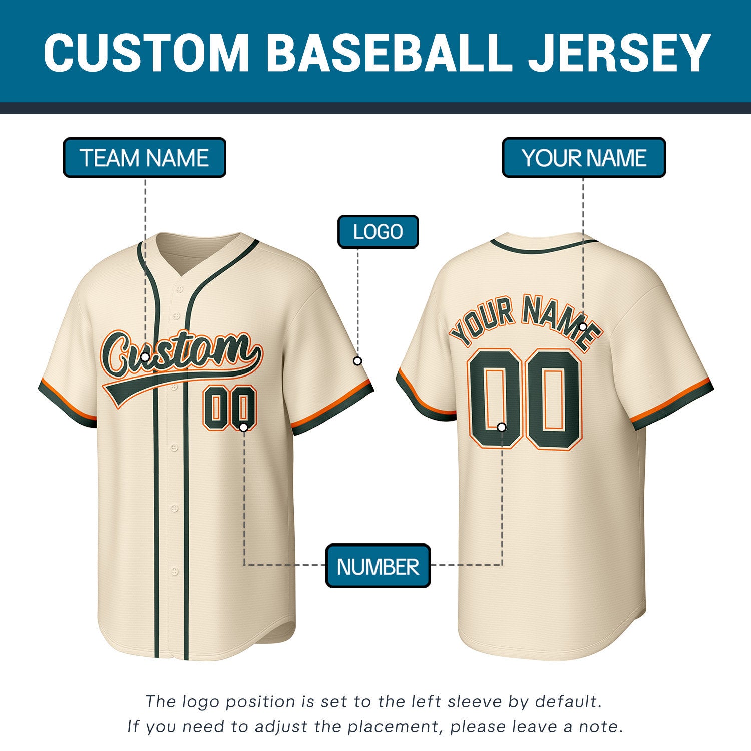 Custom Cream Green & Orange Personalized Baseball Jersey | Team Sports Uniform | Vosoli