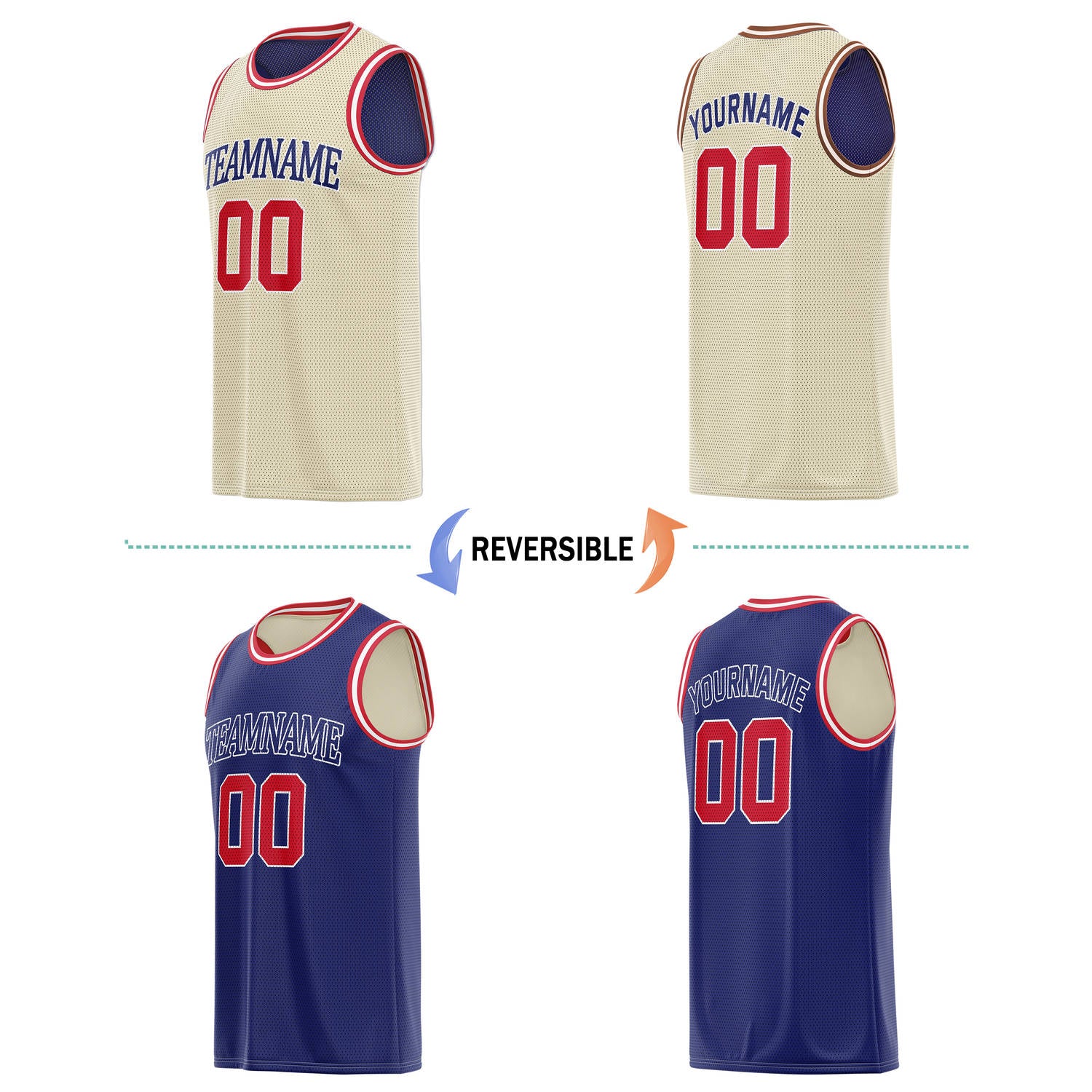 Custom Cream Navy Reversible Basketball Jersey | Personalized Team Name & Number - Vosoli