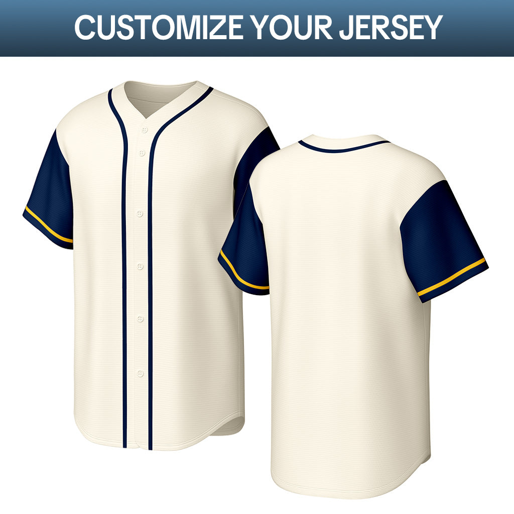 Custom Stitched Baseball Jersey Cream Navy Yellow | Personalized Name & Number | Team Uniform
