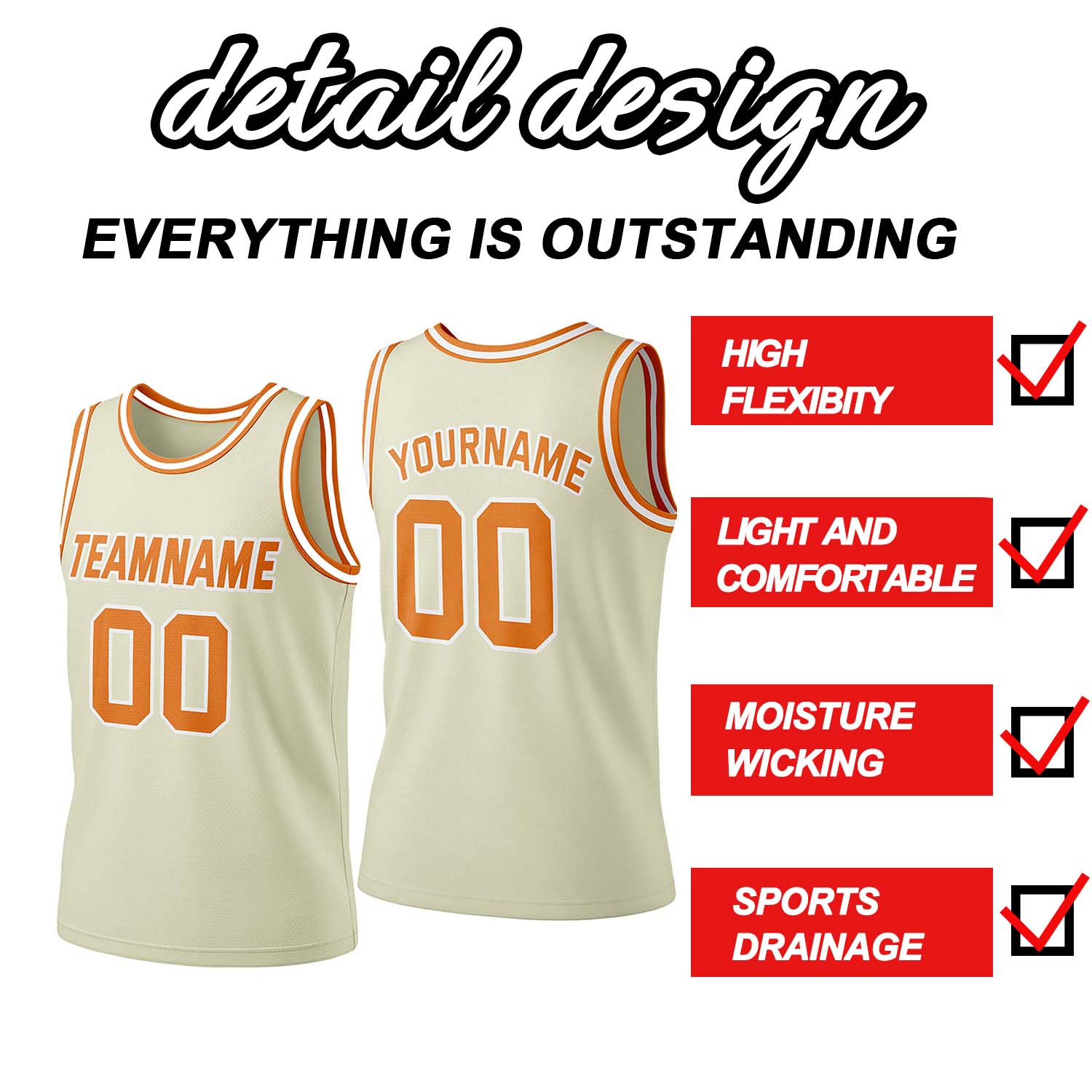 Custom Cream & Orange Mesh Basketball Jersey | Personalized Team Uniform