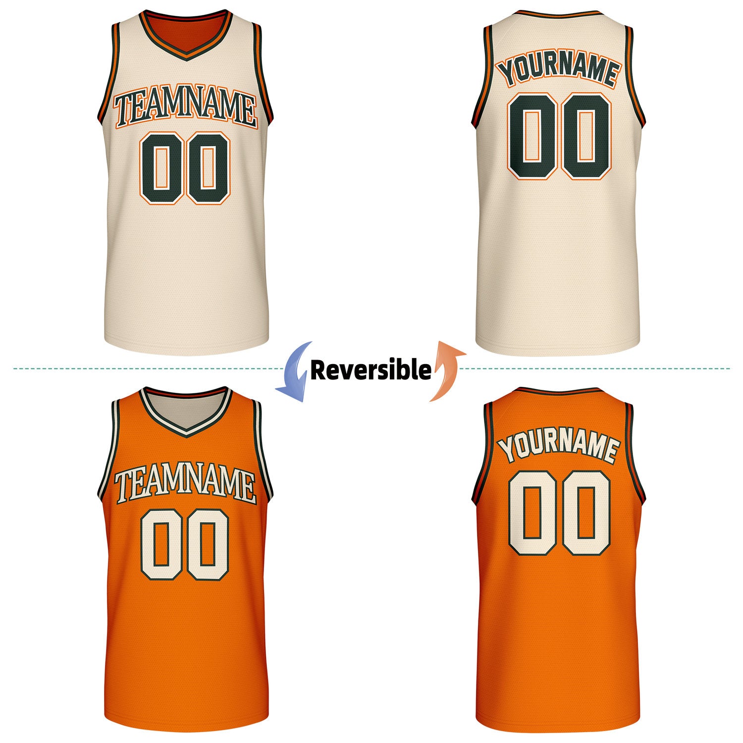 Custom Retro Cream & Orange Reversible Basketball Jersey | Personalized Team Jersey | Vosoli