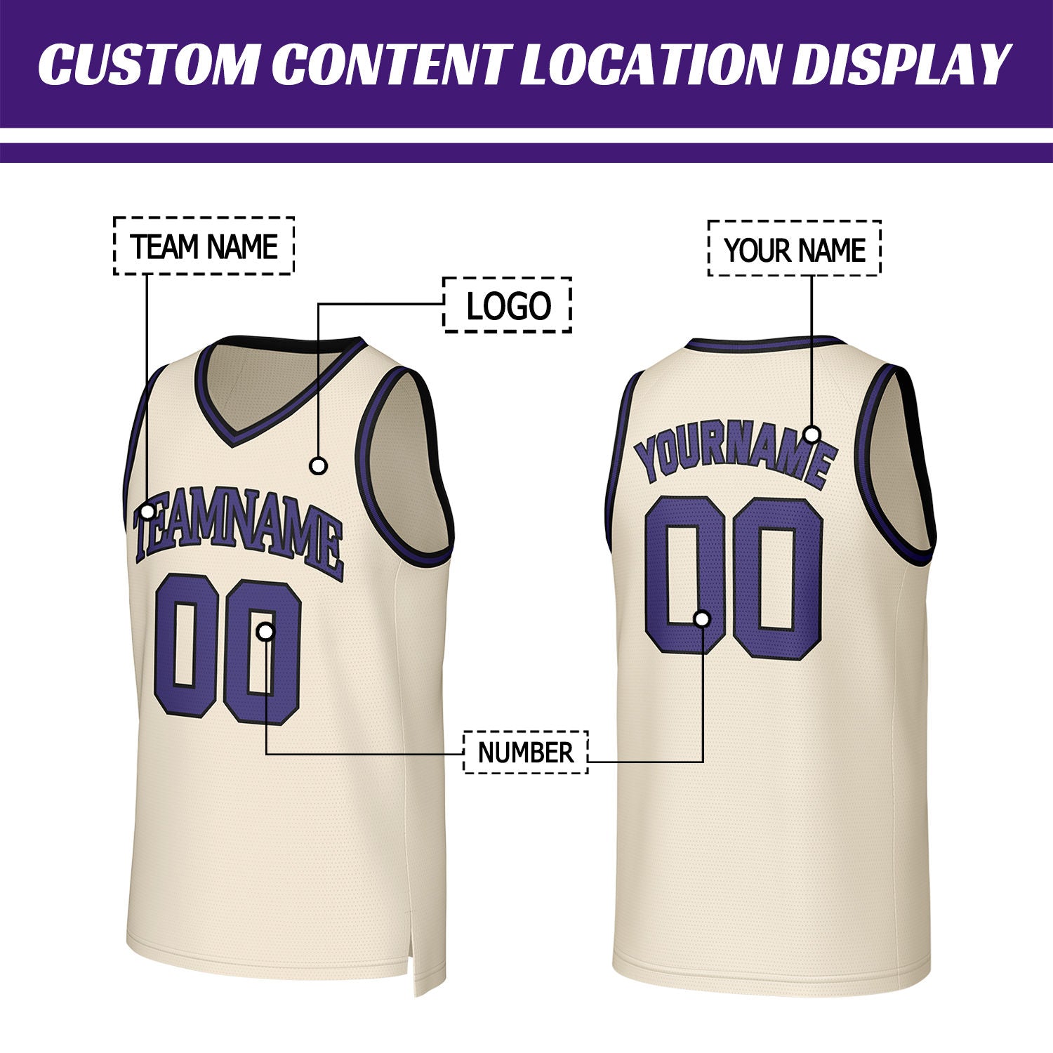 Custom Cream & Purple Basketball Jersey | Personalized Name & Number Team Uniform